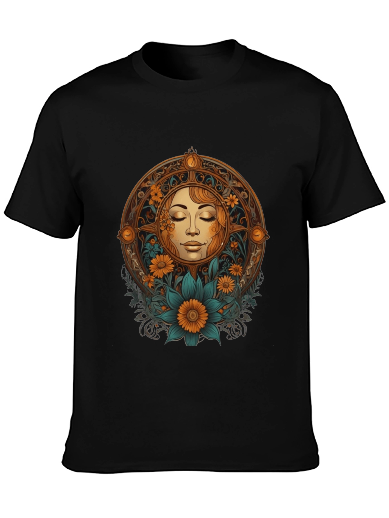 Sun Goddess Graphic Tee - Black Cotton T-Shirt