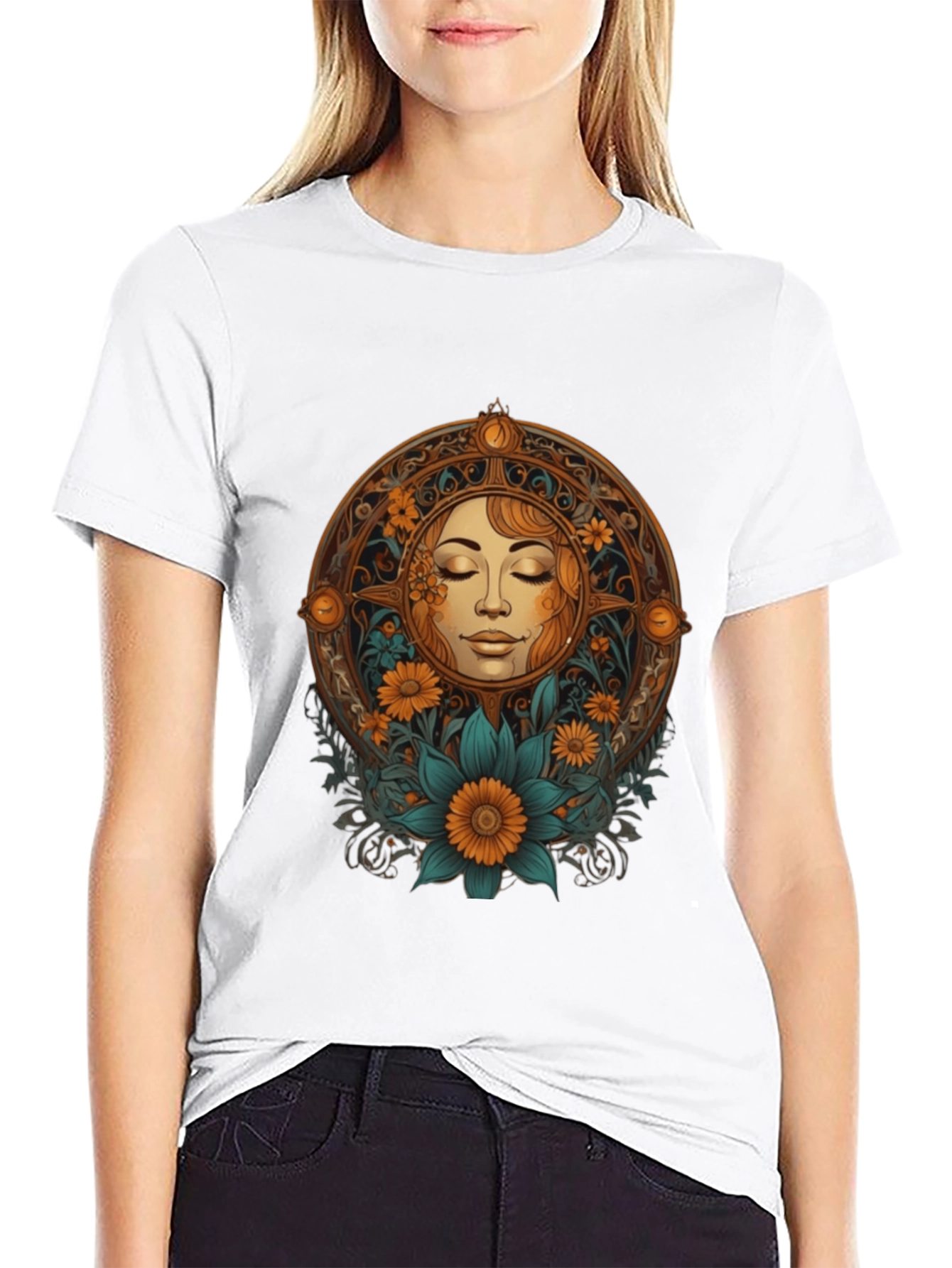 Sun Goddess Graphic Tee - Black Cotton T-Shirt