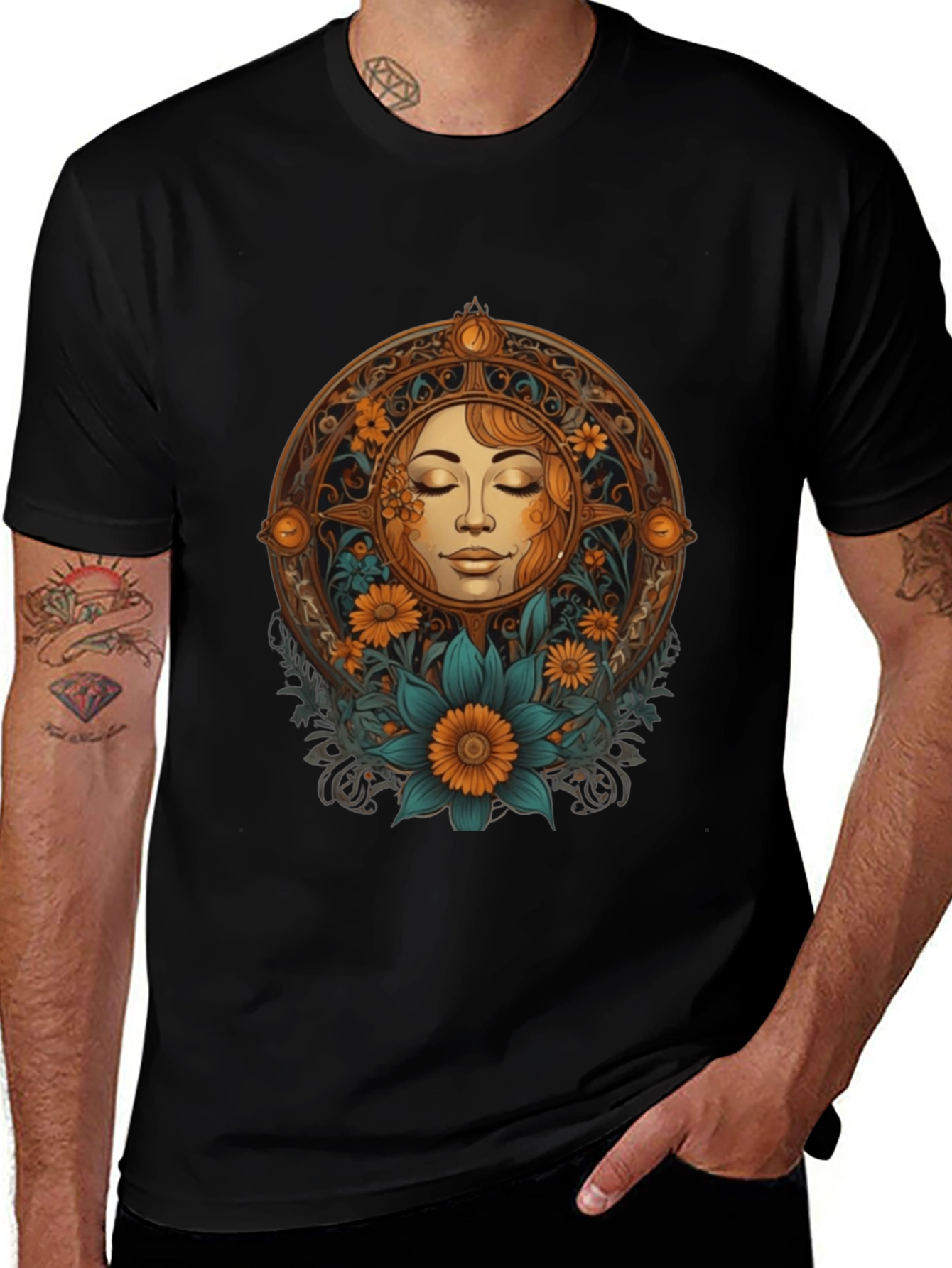 Sun Goddess Graphic Tee - Black Cotton T-Shirt