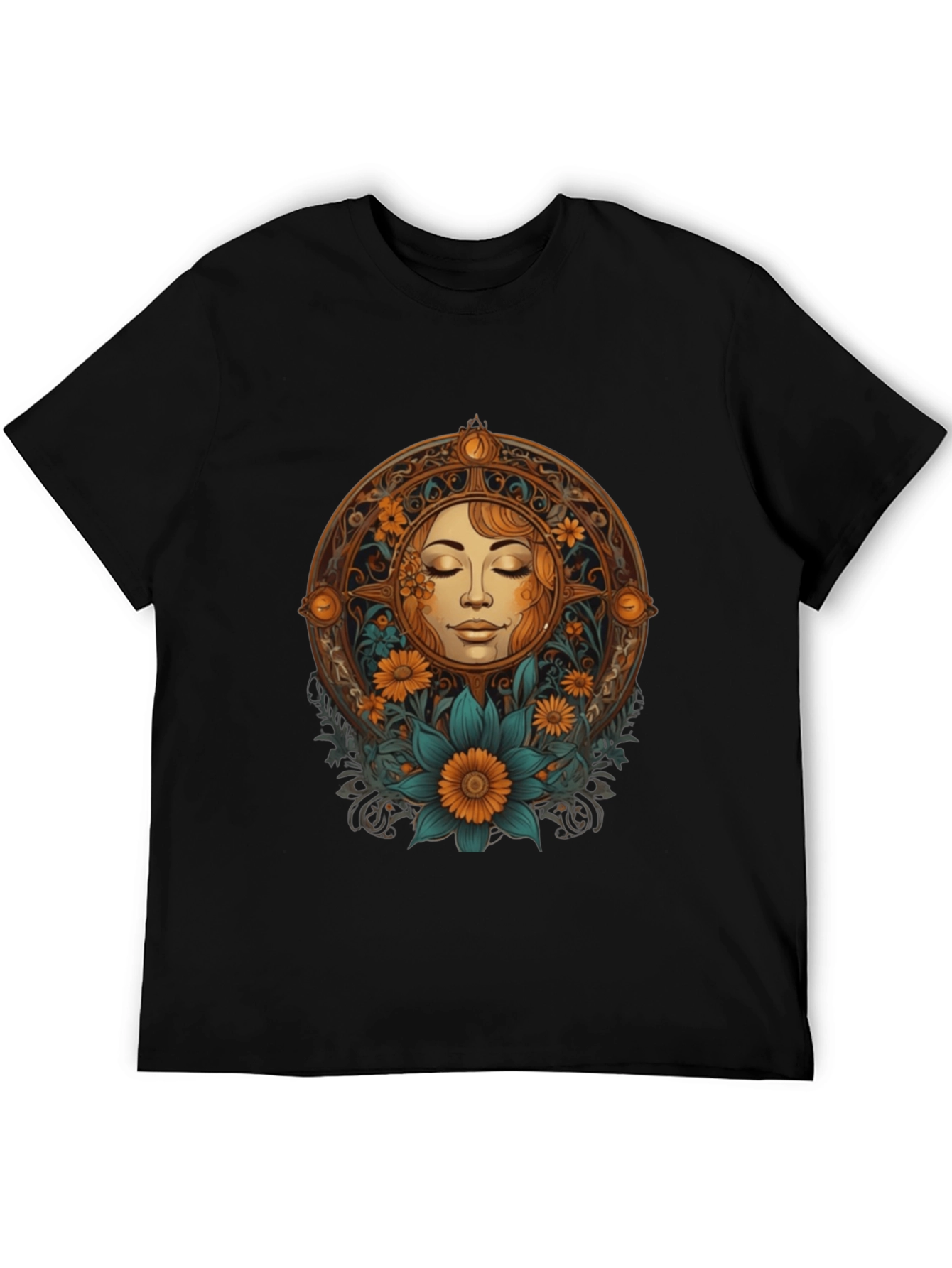 Sun Goddess Graphic Tee - Black Cotton T-Shirt
