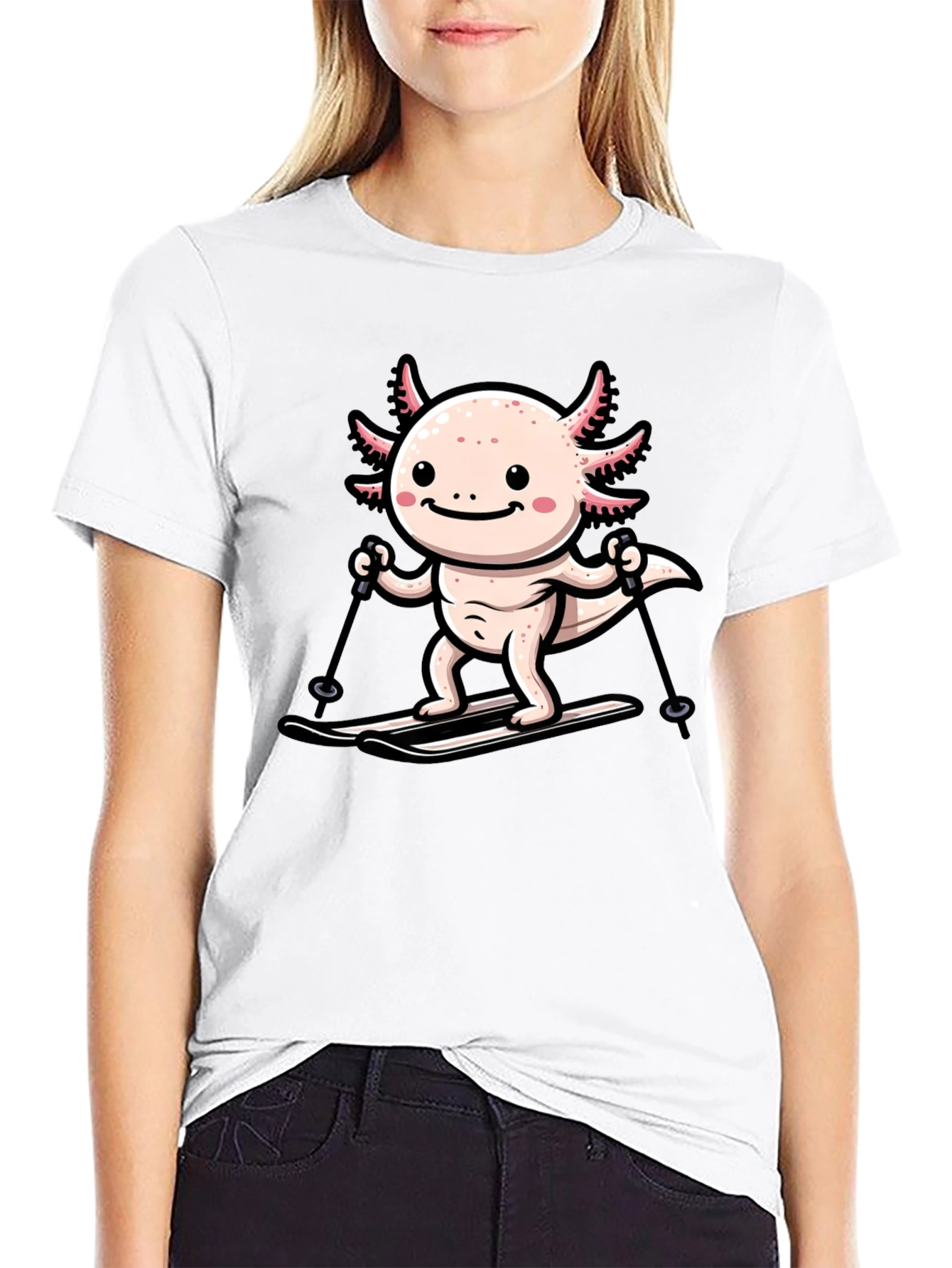 Axolotl Skiing Graphic Tee - Black