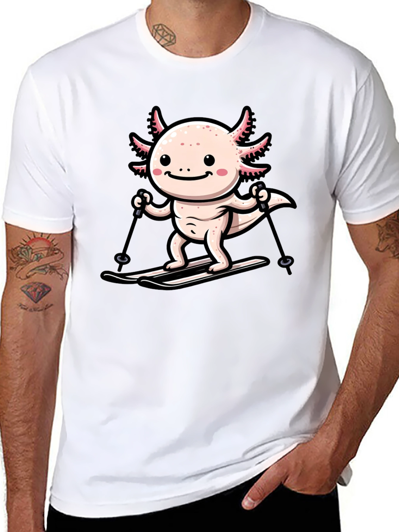 Axolotl Skiing Graphic Tee - Black