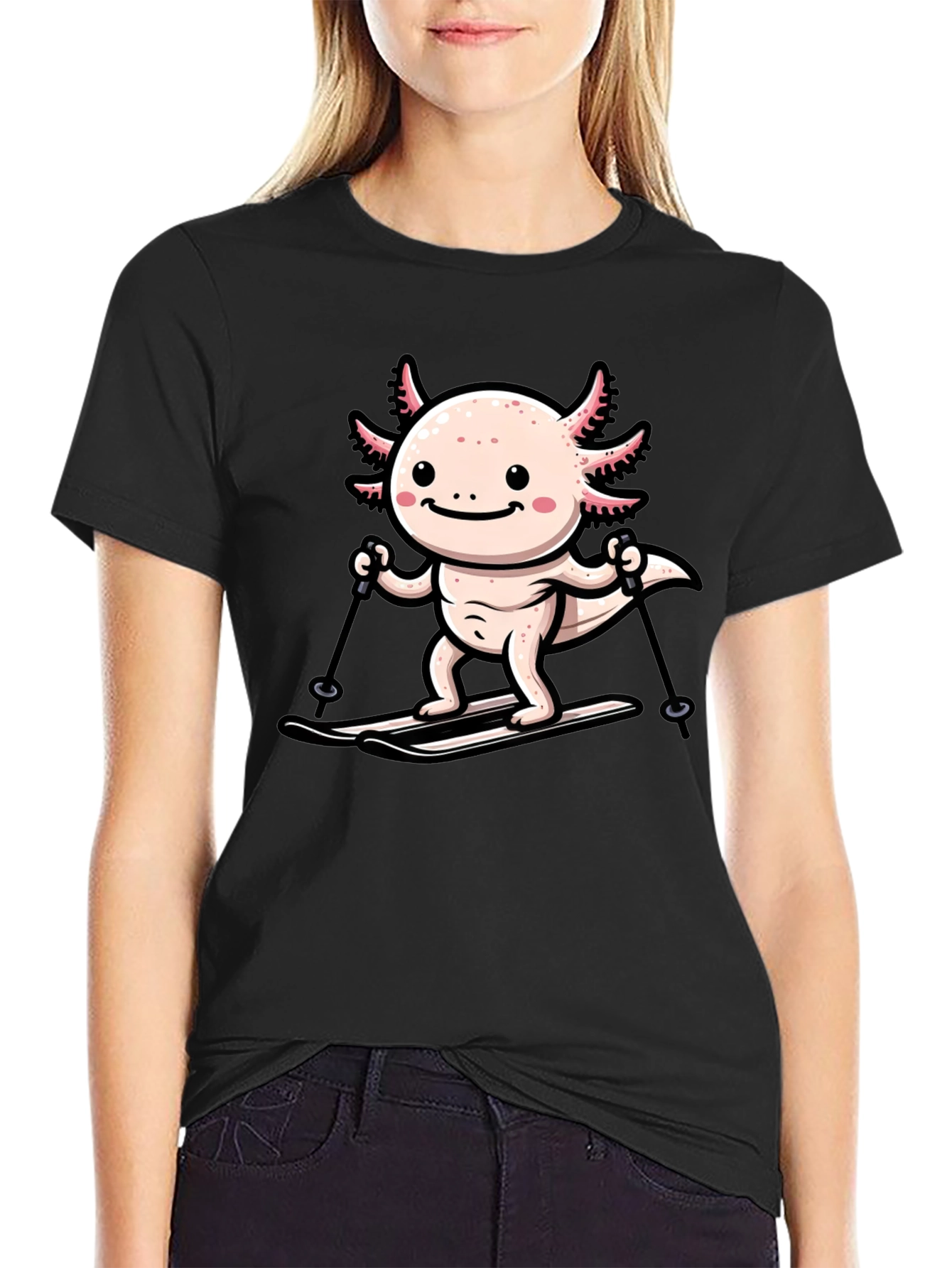 Axolotl Skiing Graphic Tee - Black