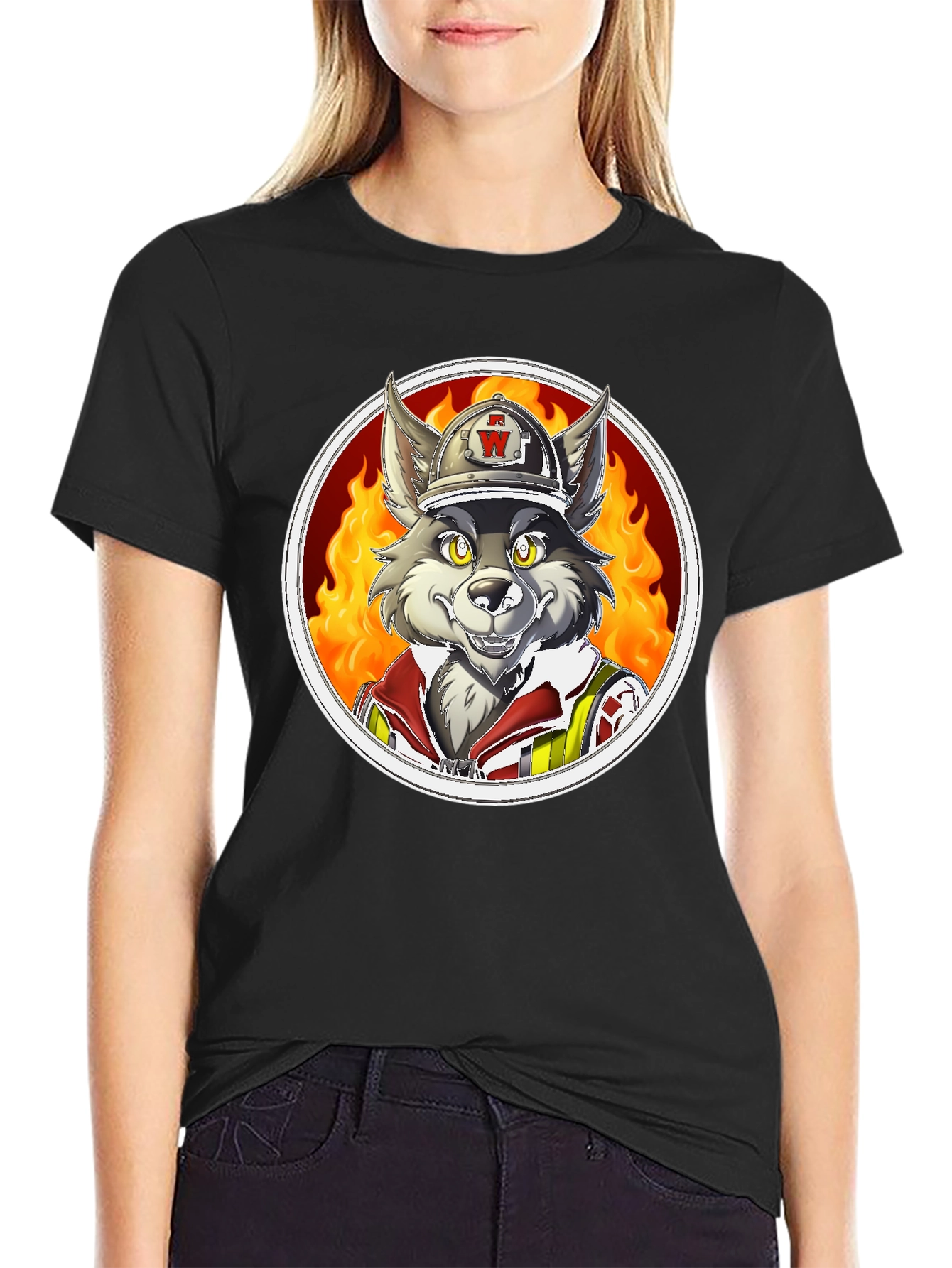 Wolf Firefighter Graphic T-Shirt