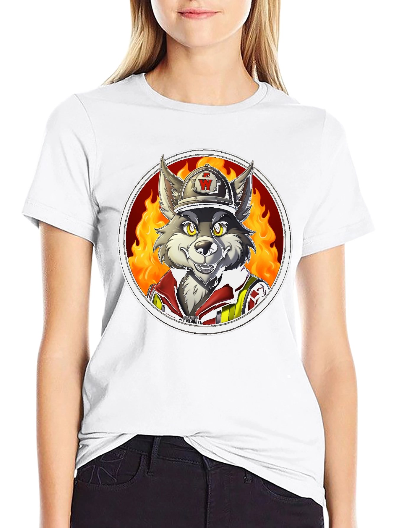 Wolf Firefighter Graphic T-Shirt