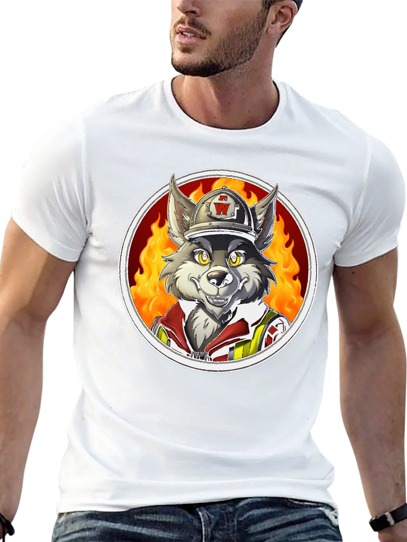 Wolf Firefighter Graphic T-Shirt