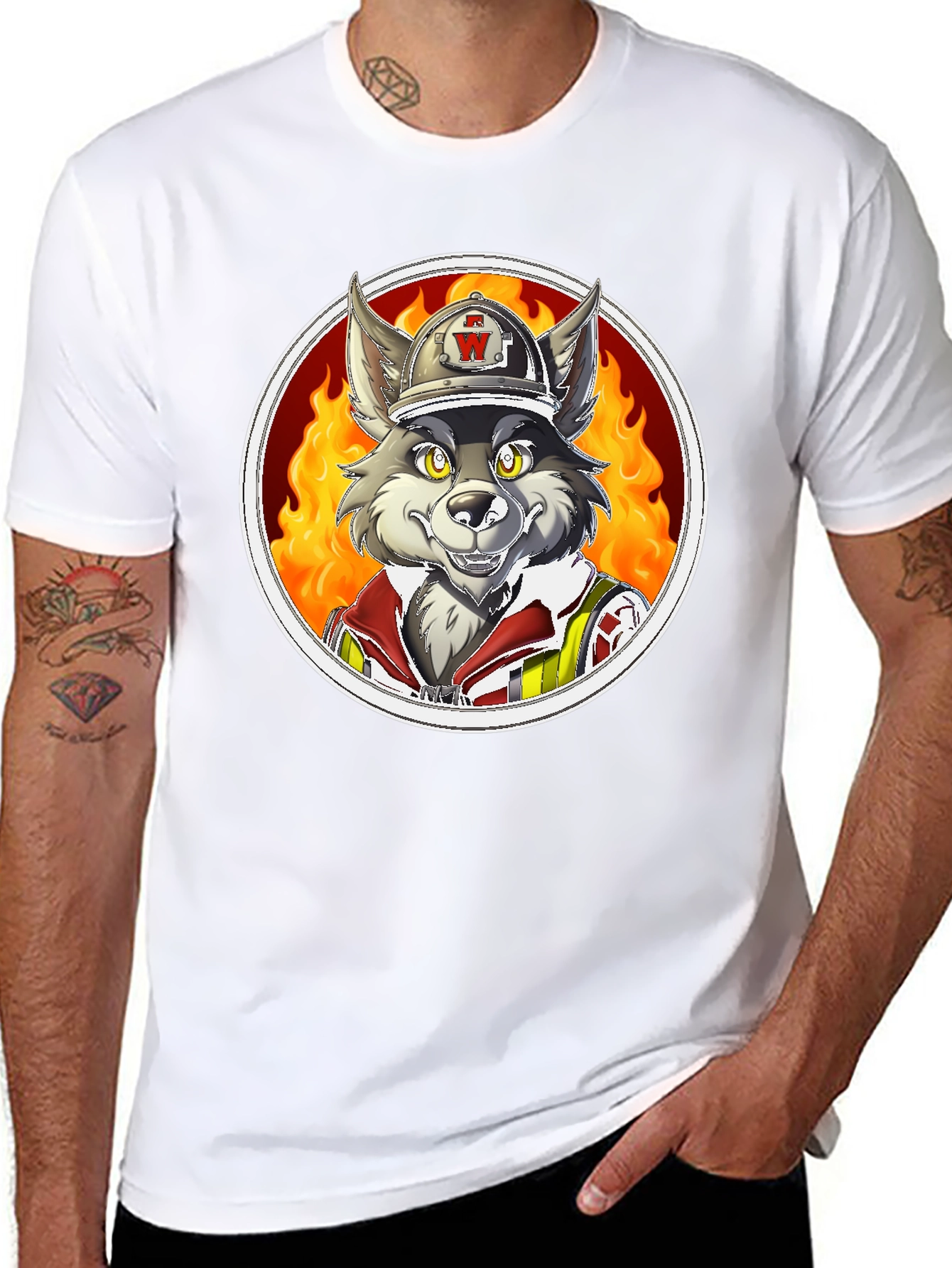 Wolf Firefighter Graphic T-Shirt
