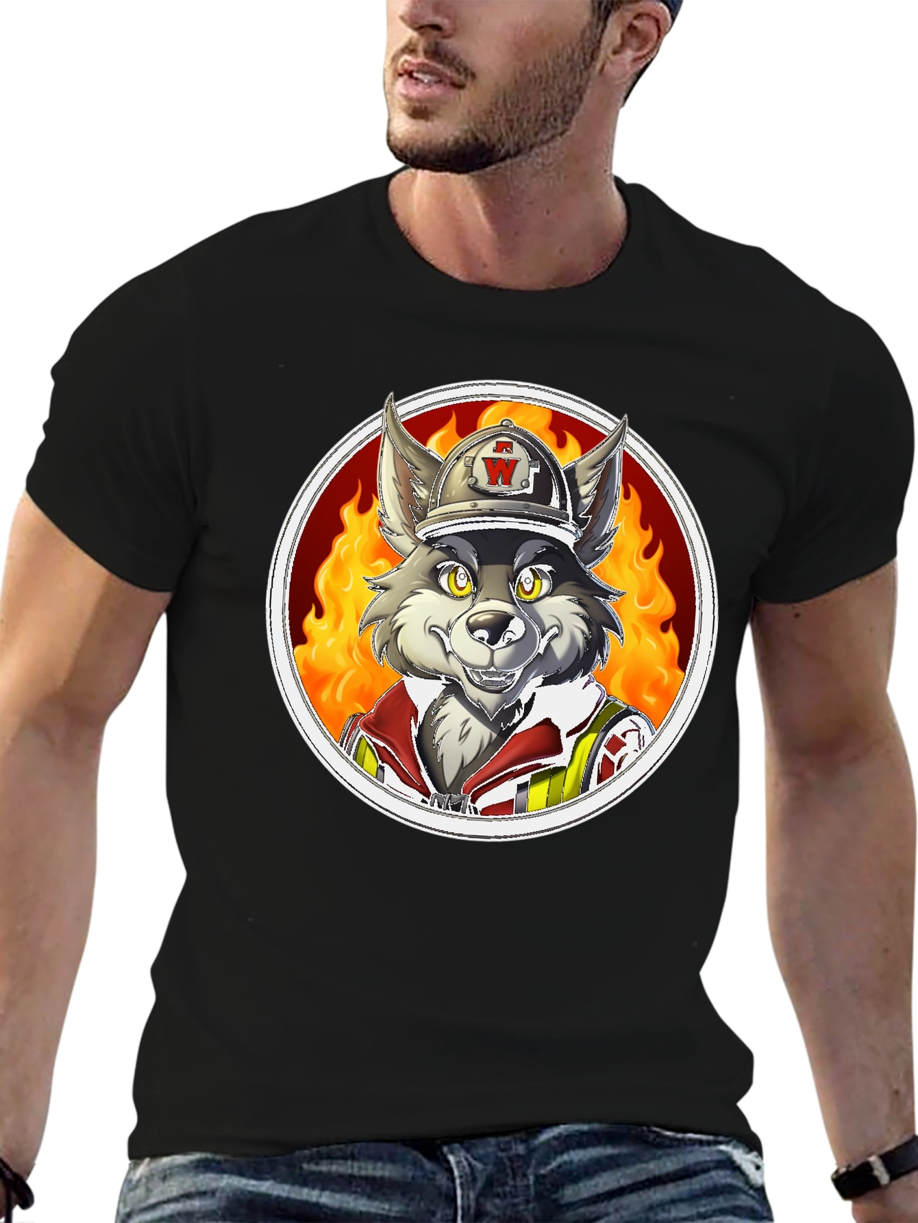 Wolf Firefighter Graphic T-Shirt