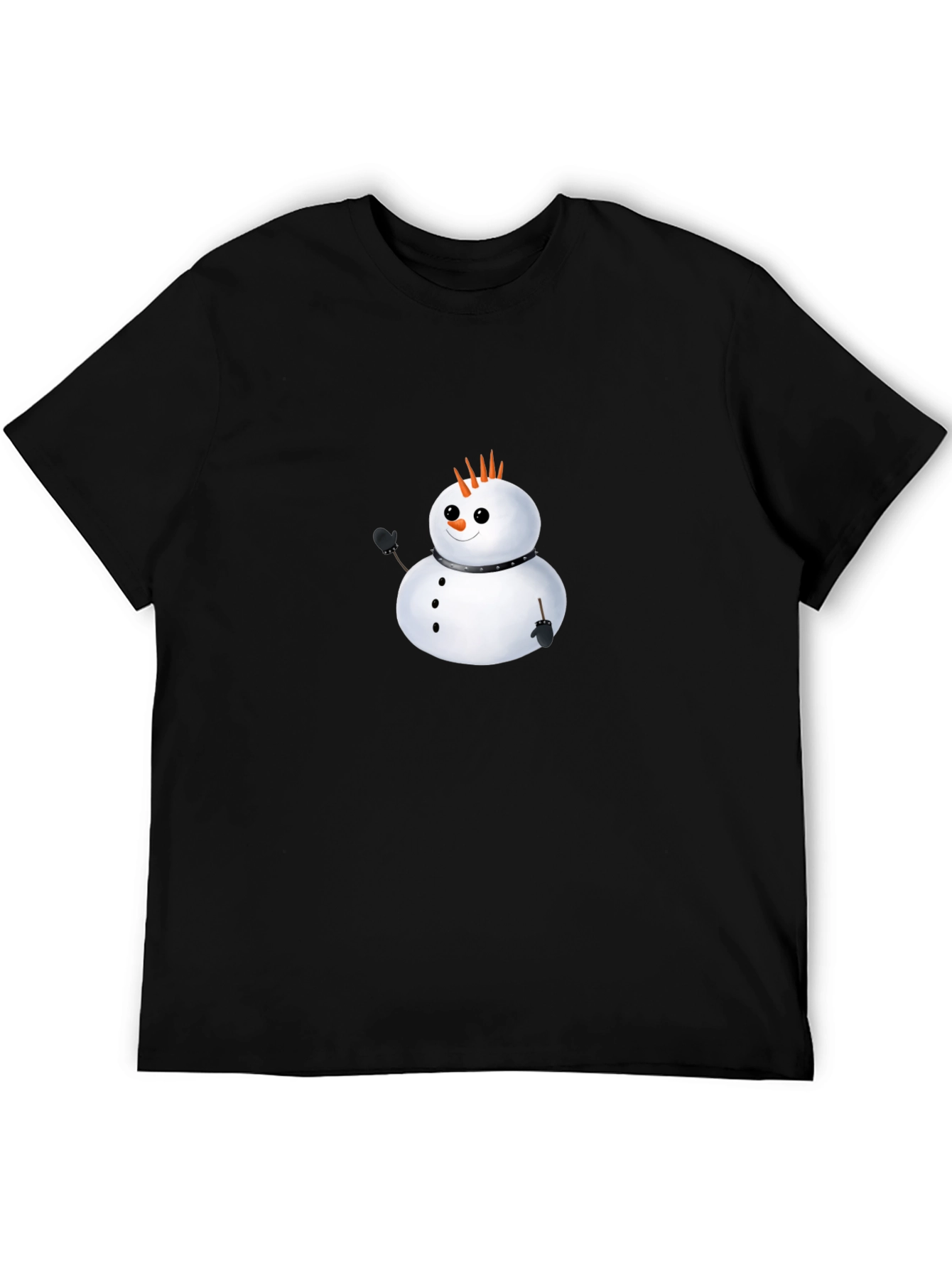 Punk Snowman Graphic Tee - Black Cotton Casual