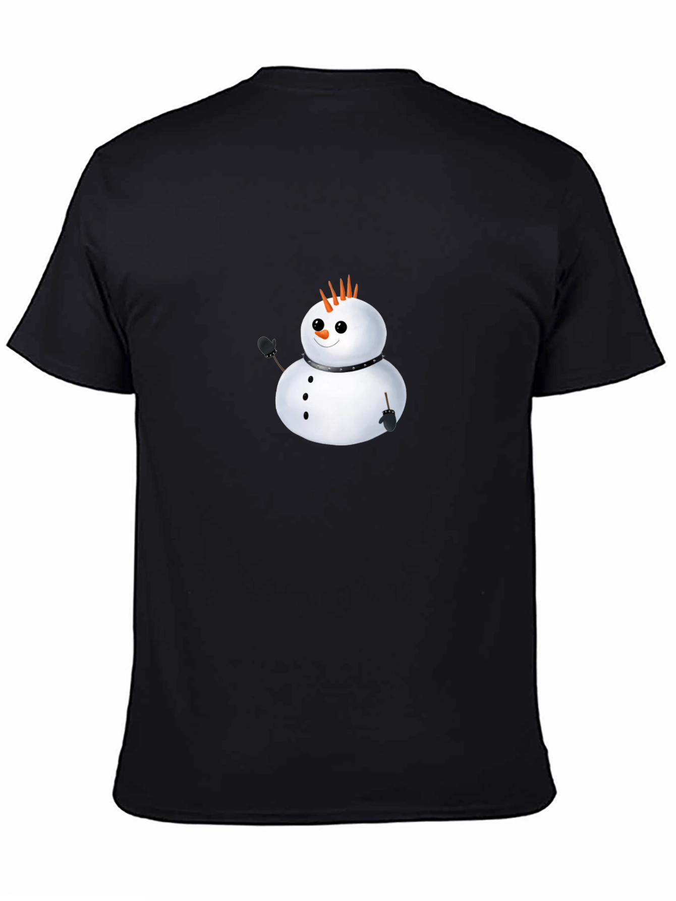 Punk Snowman Graphic Tee - Black Cotton Casual