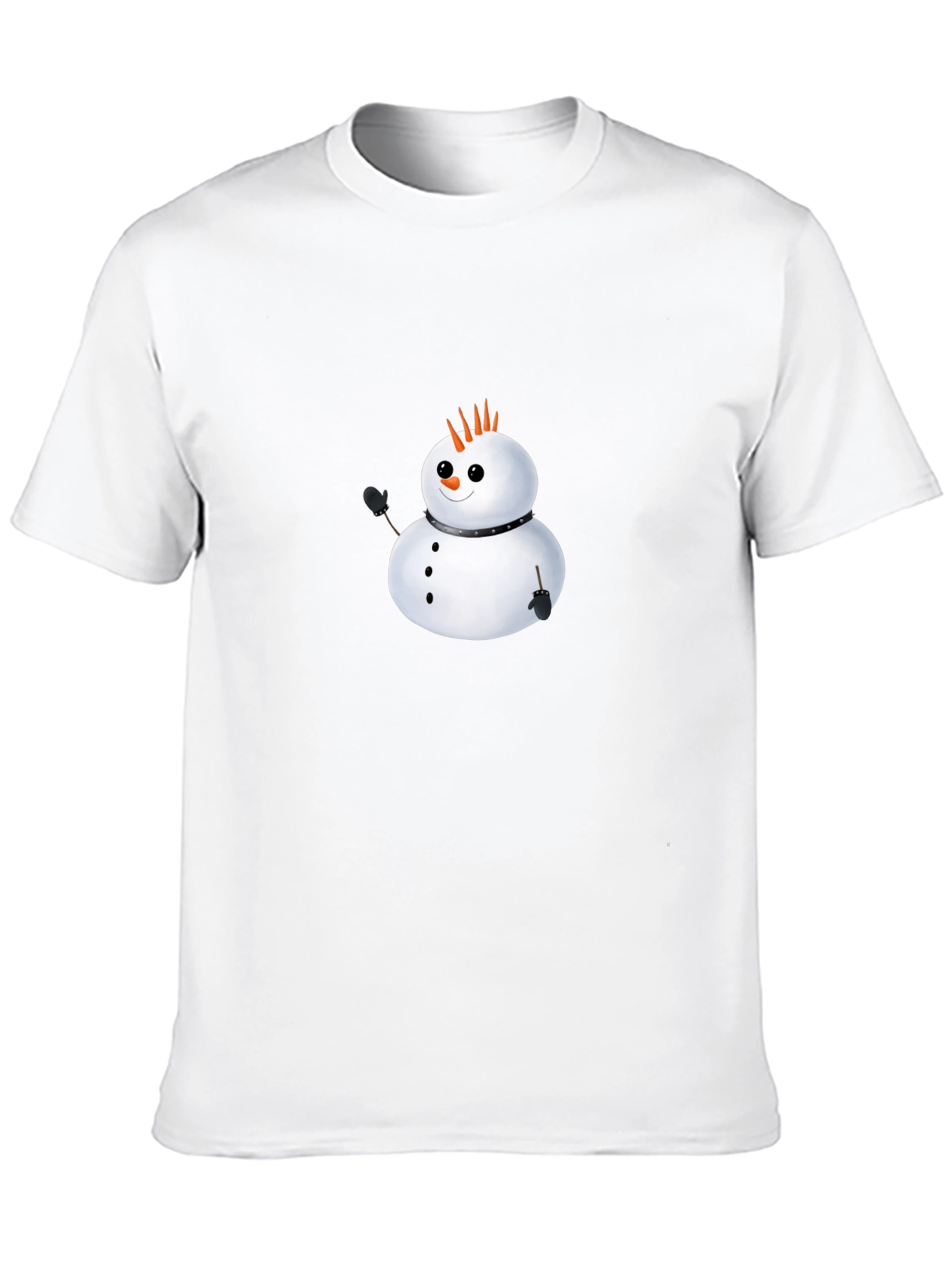 Punk Snowman Graphic Tee - Black Cotton Casual