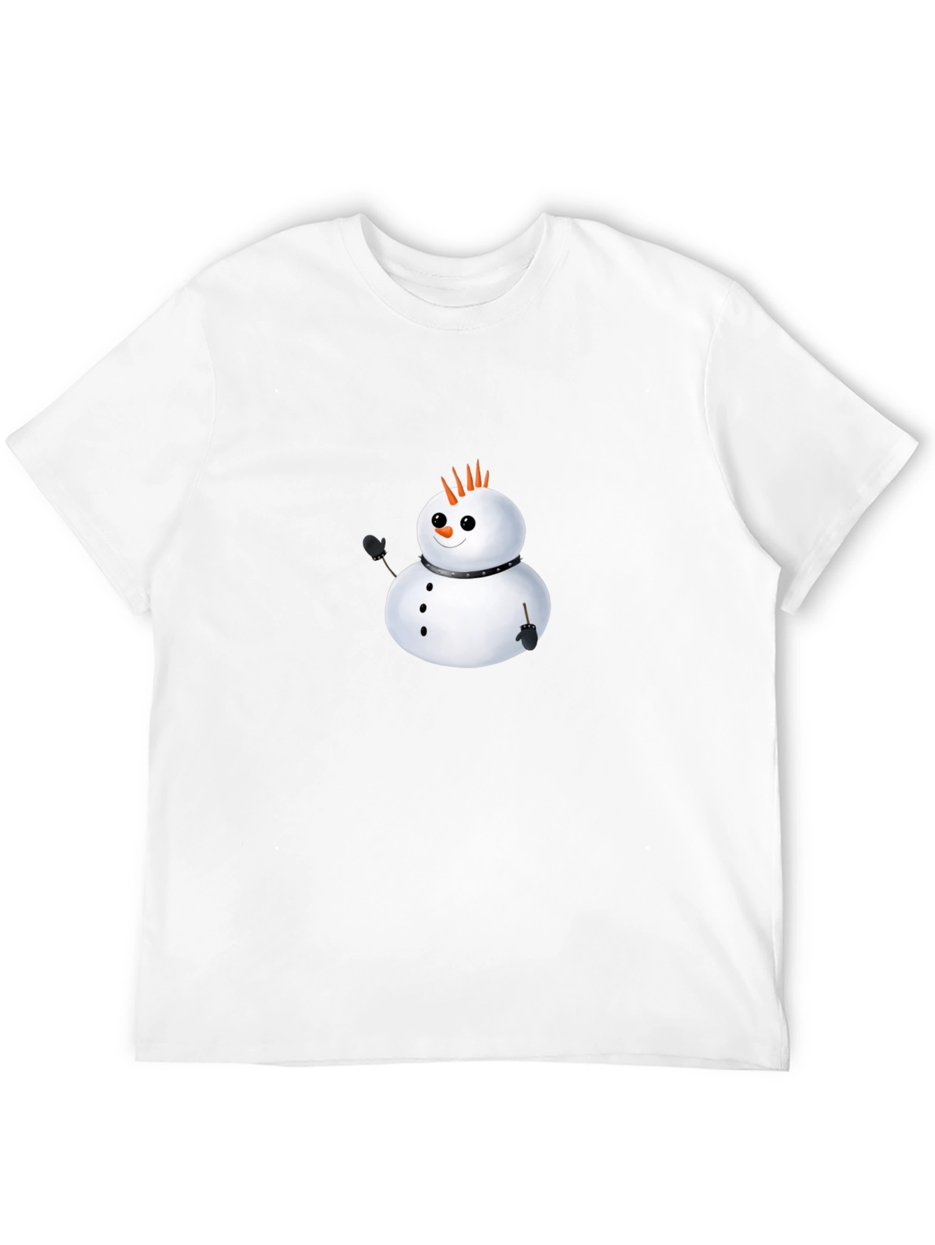 Punk Snowman Graphic Tee - Black Cotton Casual