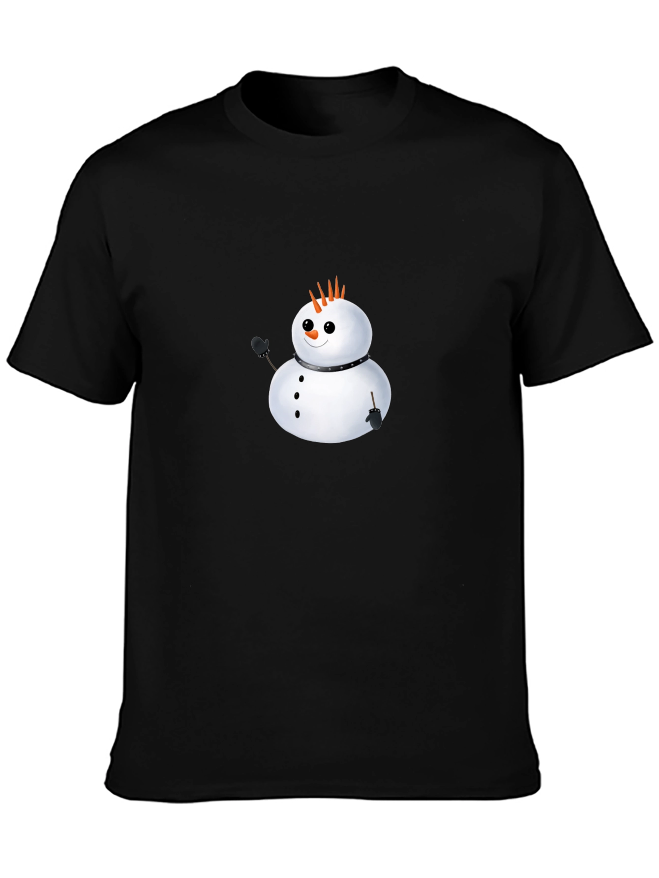 Punk Snowman Graphic Tee - Black Cotton Casual