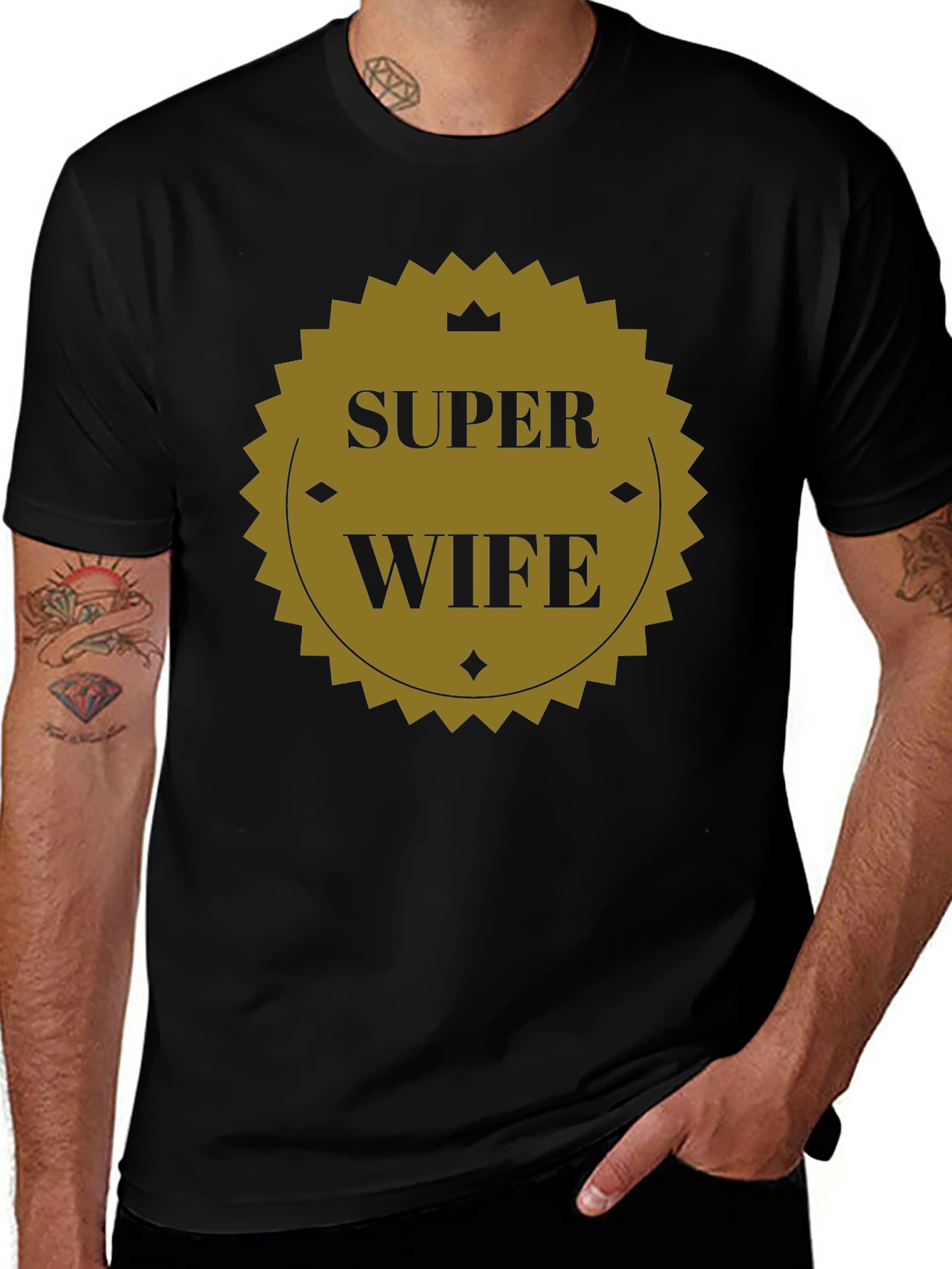 Super Wife Graphic Tee - Black Crew Neck T-Shirt