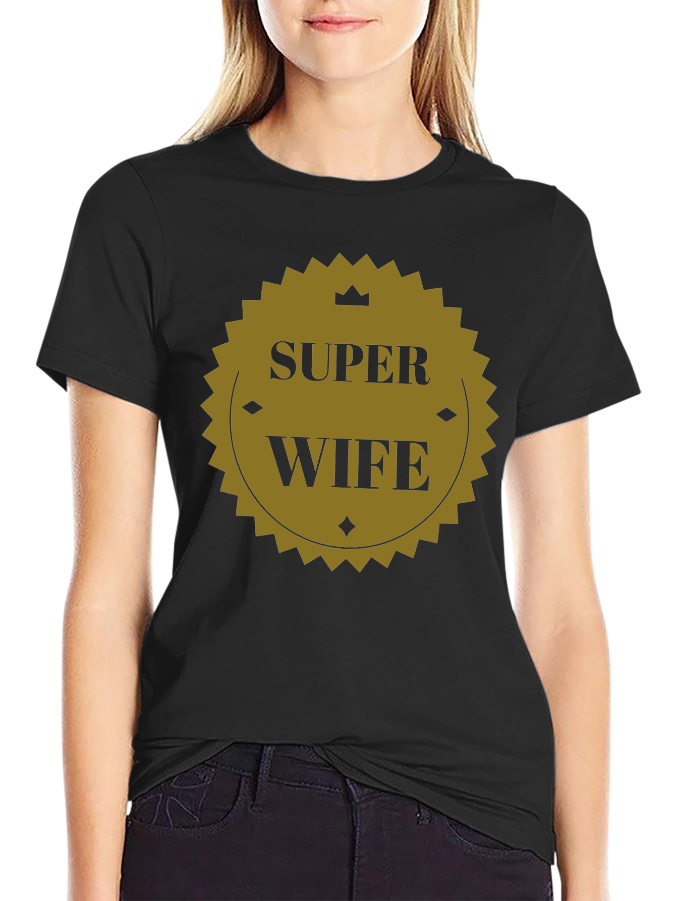 Super Wife Graphic Tee - Black Crew Neck T-Shirt