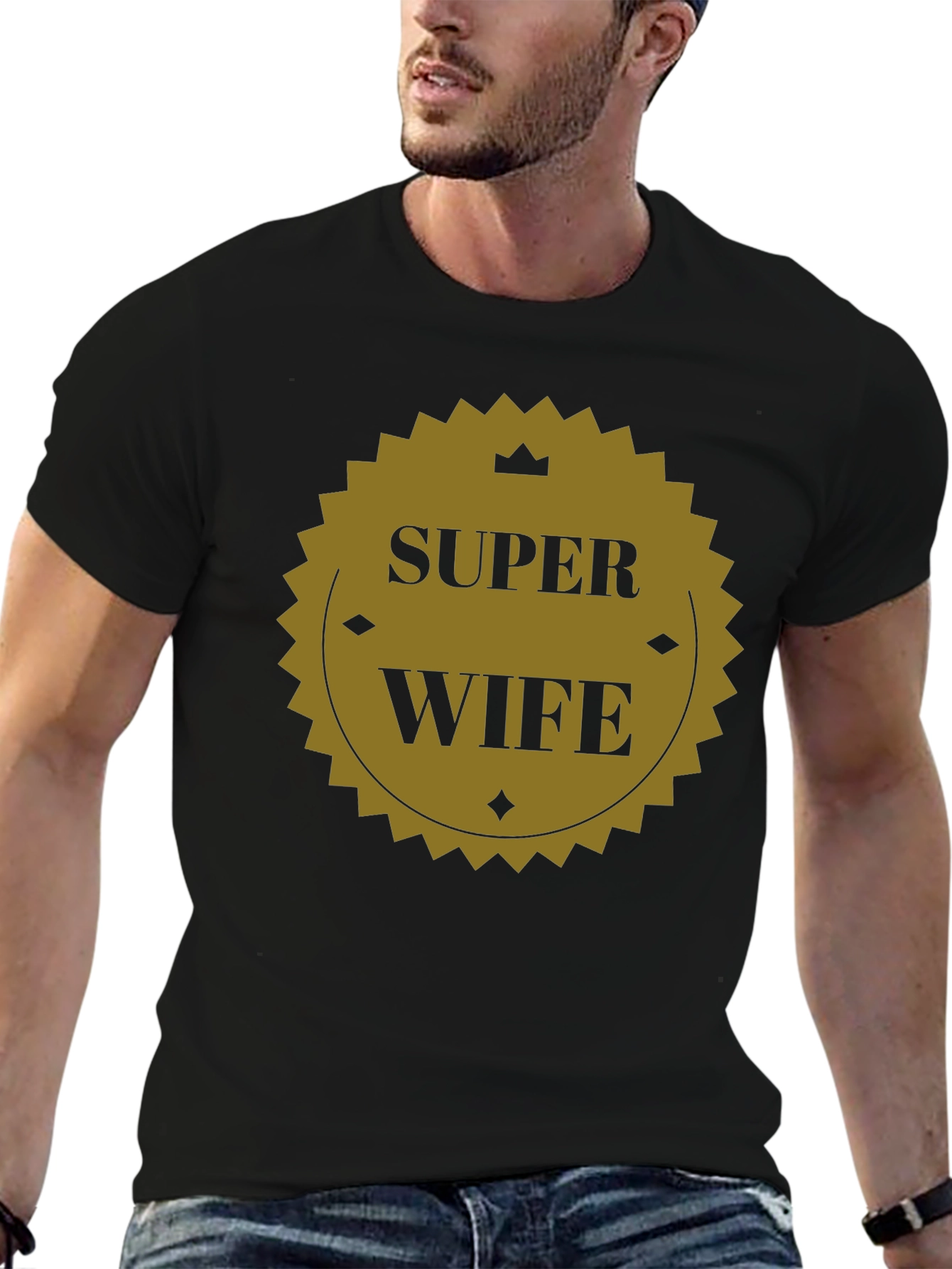 Super Wife Graphic Tee - Black Crew Neck T-Shirt