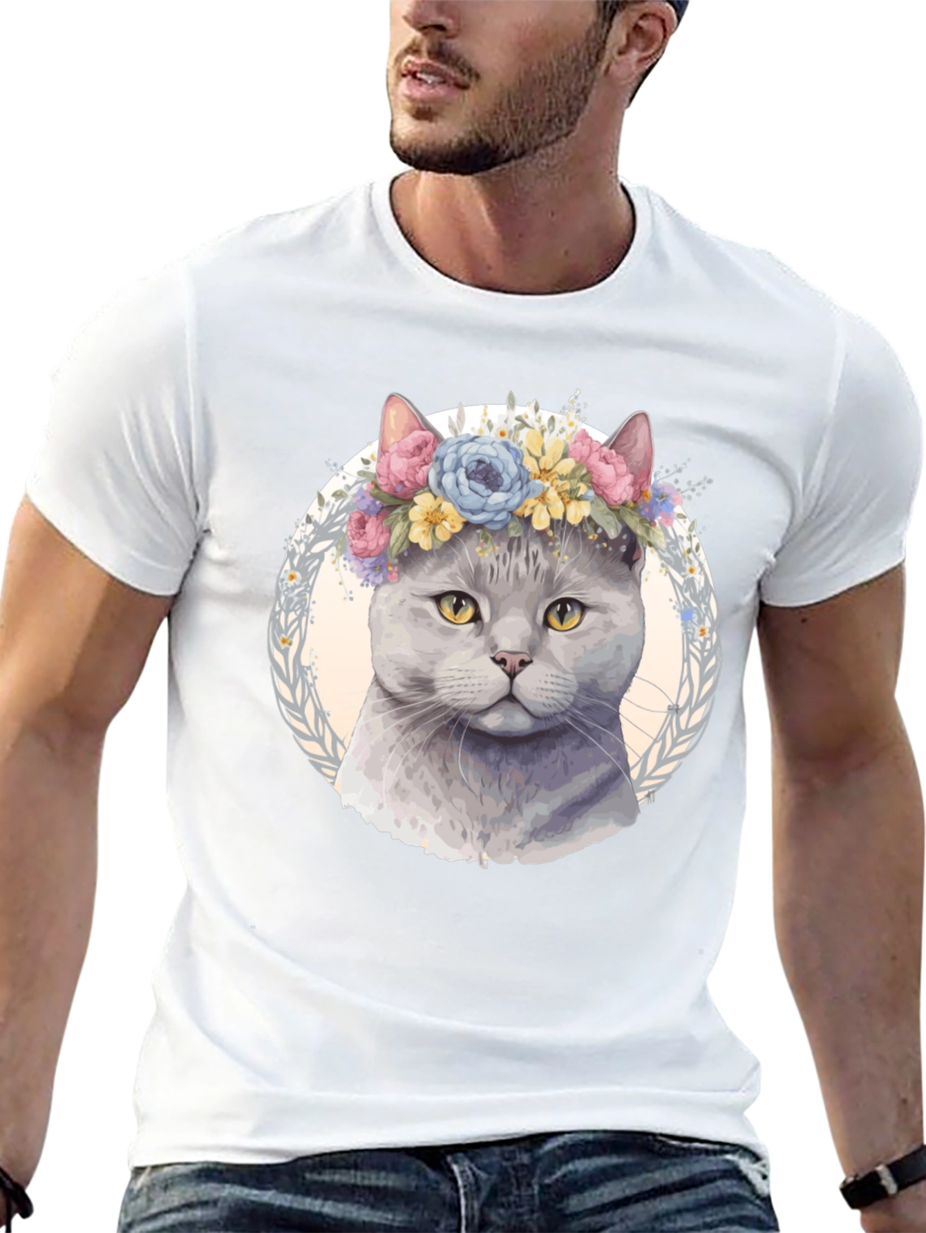 Cat with Floral Crown T-Shirt - Unique Design