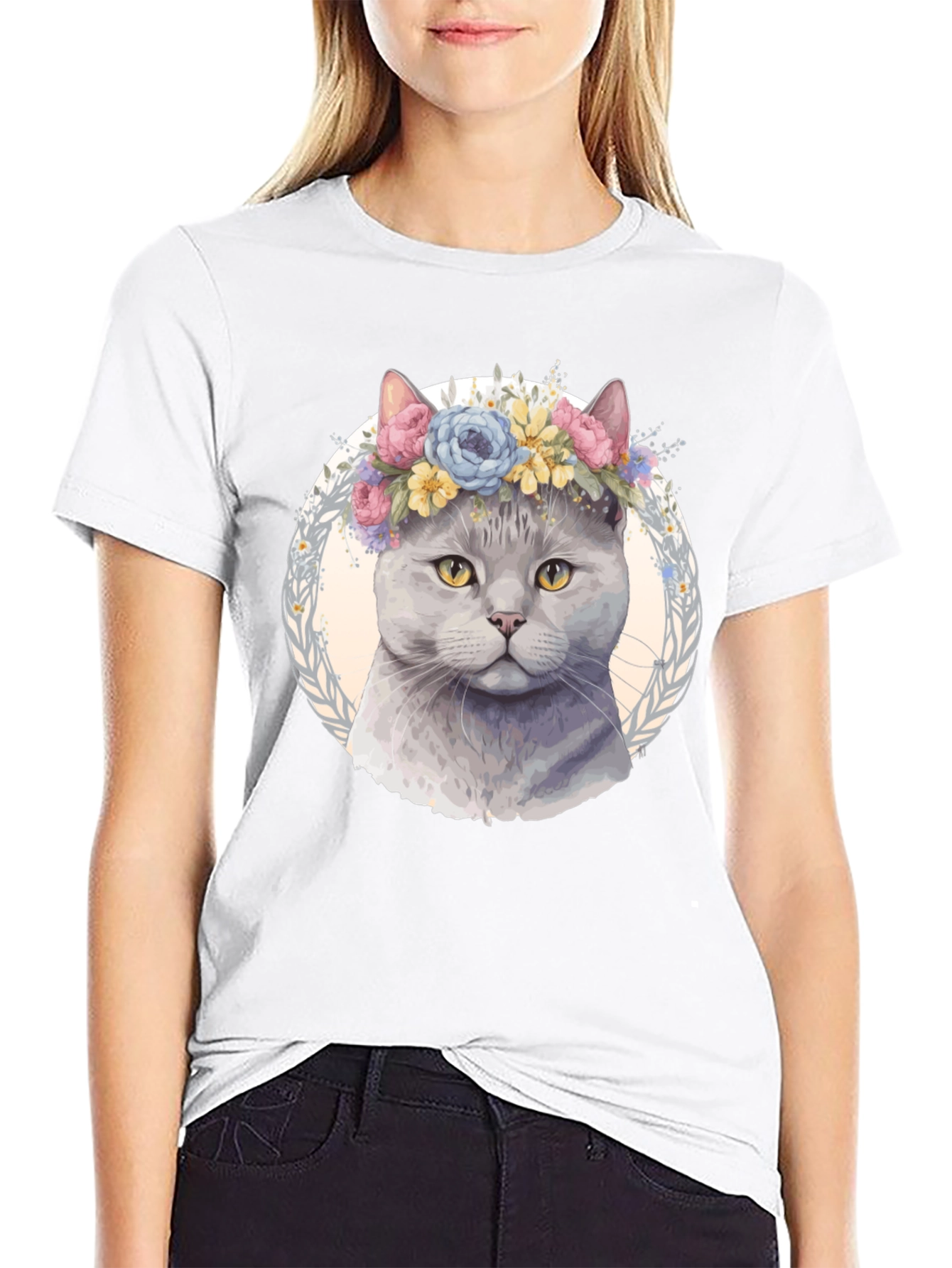 Cat with Floral Crown T-Shirt - Unique Design