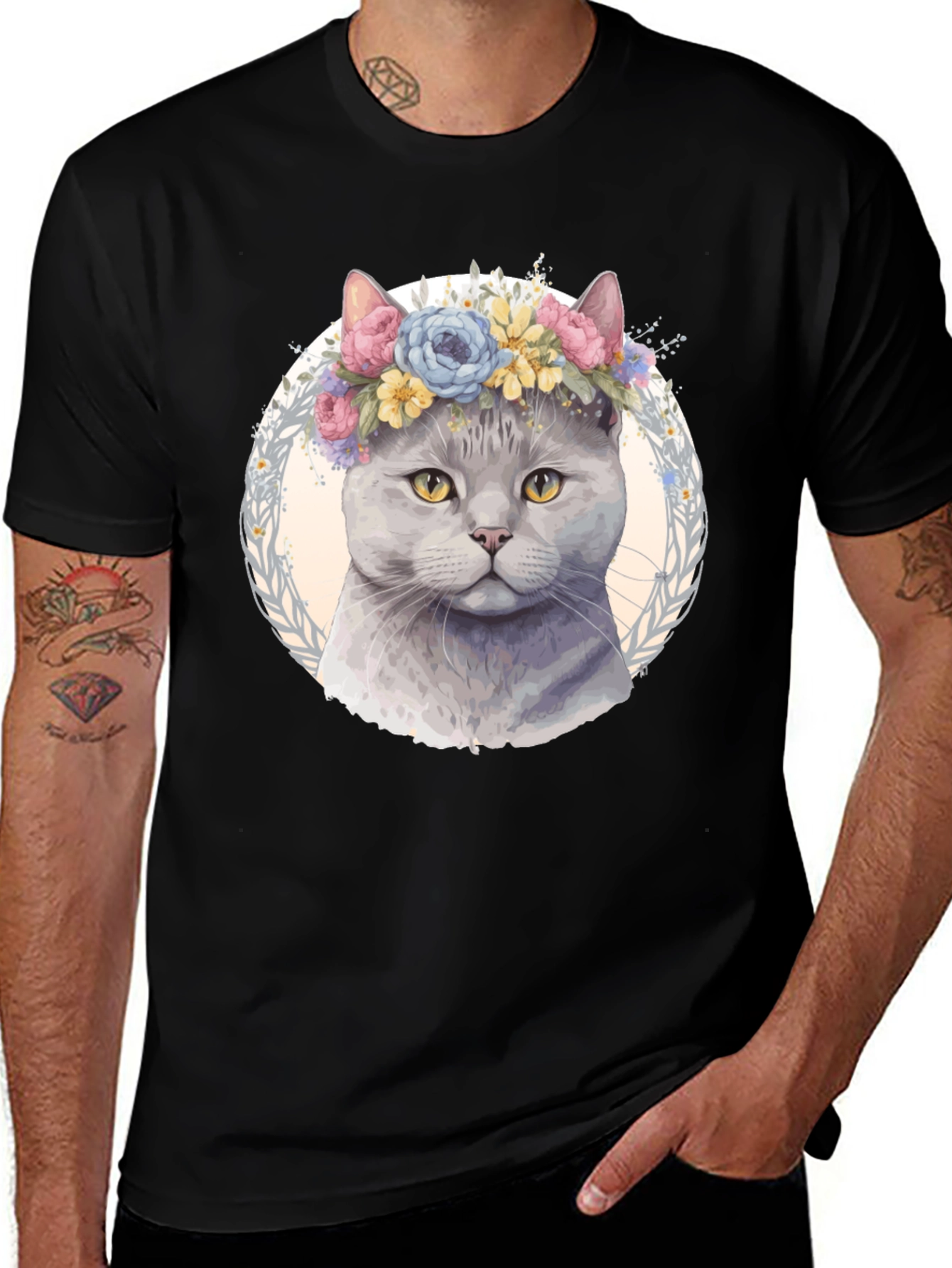 Cat with Floral Crown T-Shirt - Unique Design