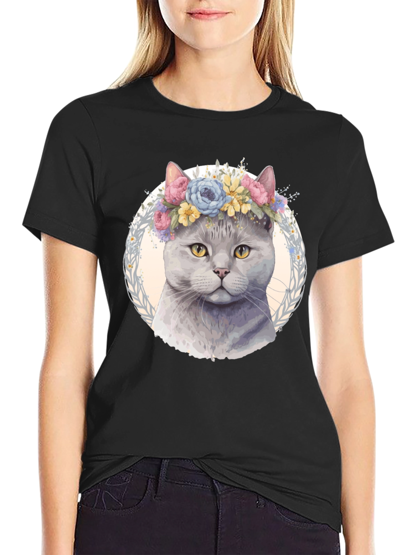 Cat with Floral Crown T-Shirt - Unique Design