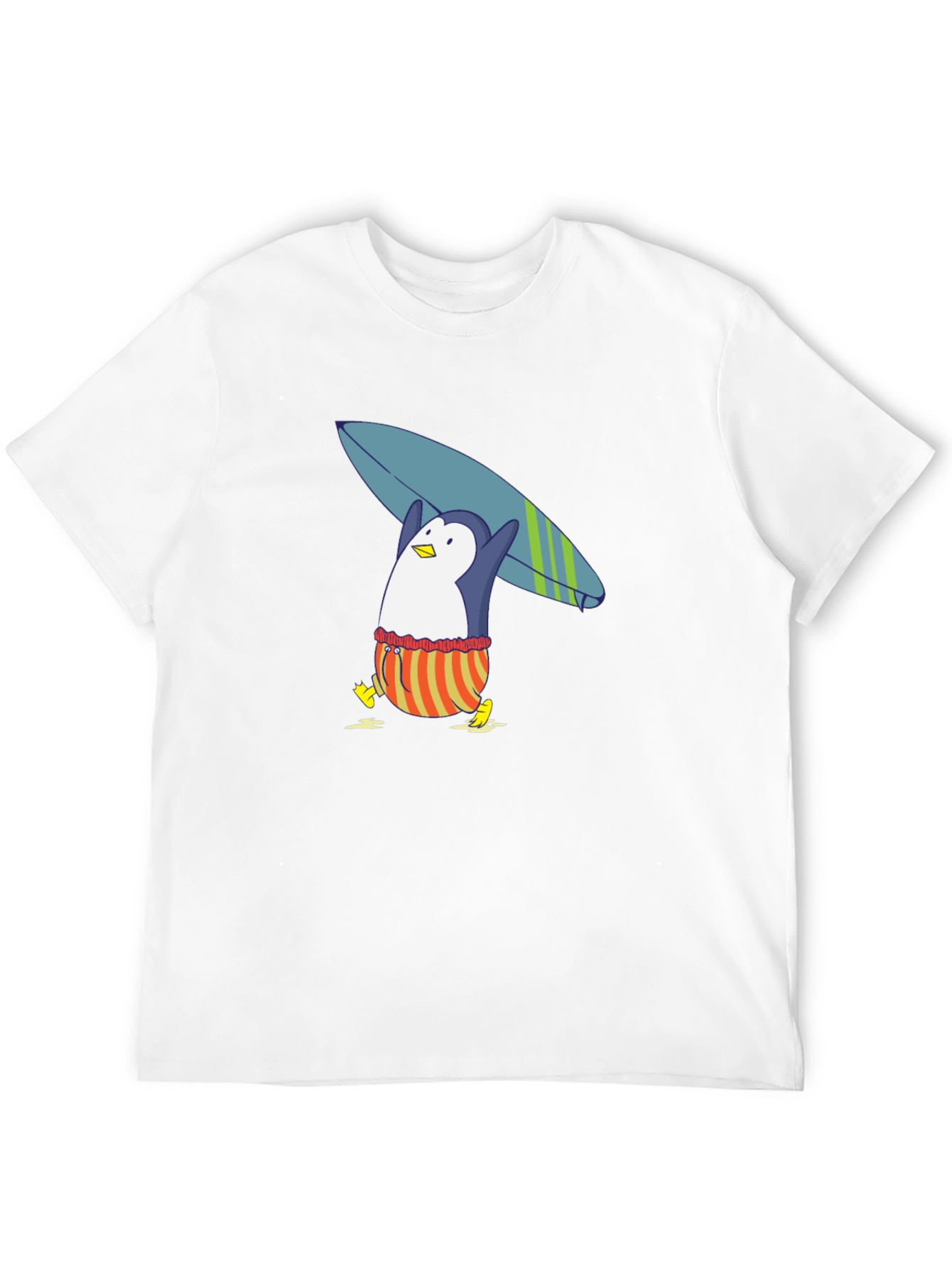 Surfing Penguin Graphic Tee - Black Cotton T-Shirt