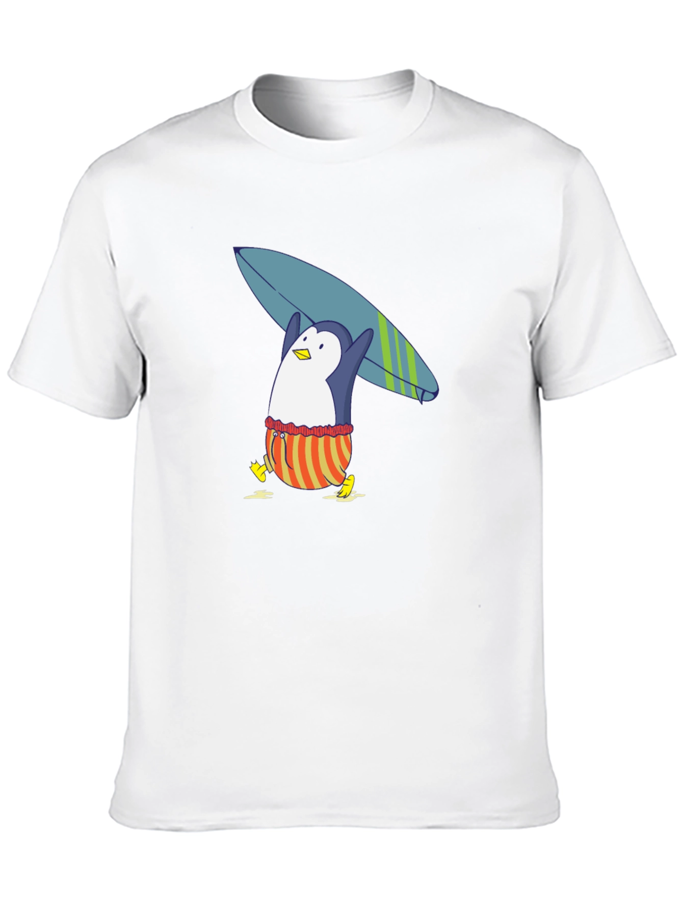 Surfing Penguin Graphic Tee - Black Cotton T-Shirt