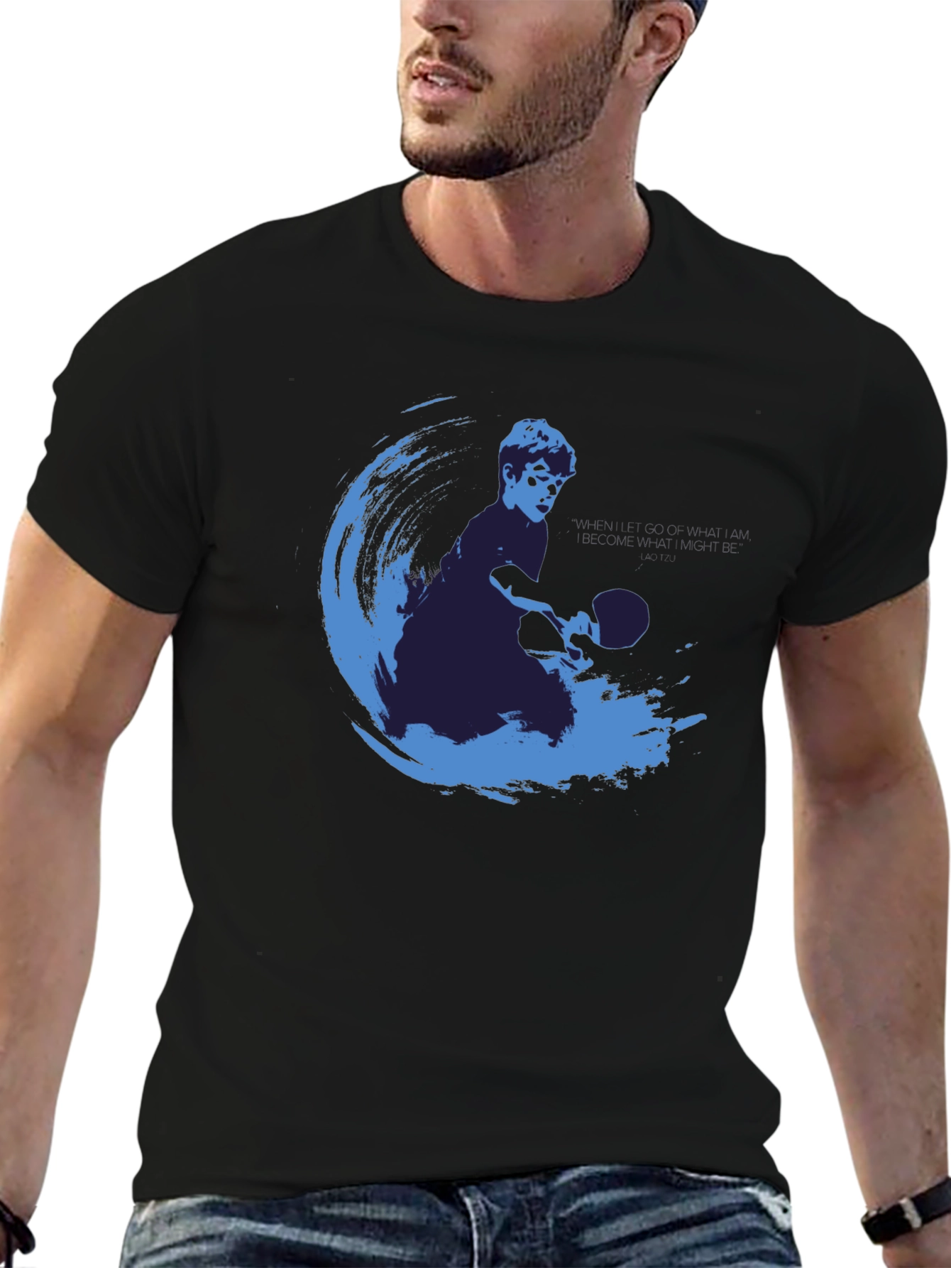 Table Tennis Player Graphic Tee - Modern Blue Design