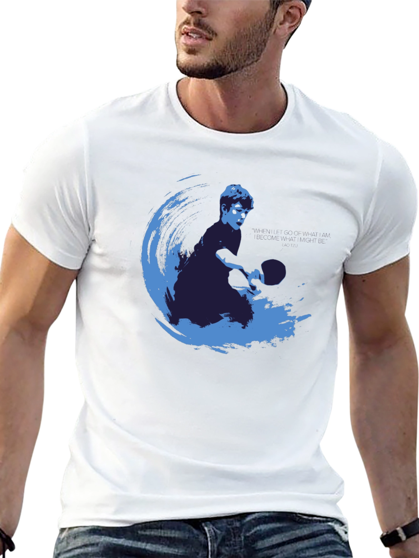Table Tennis Player Graphic Tee - Modern Blue Design