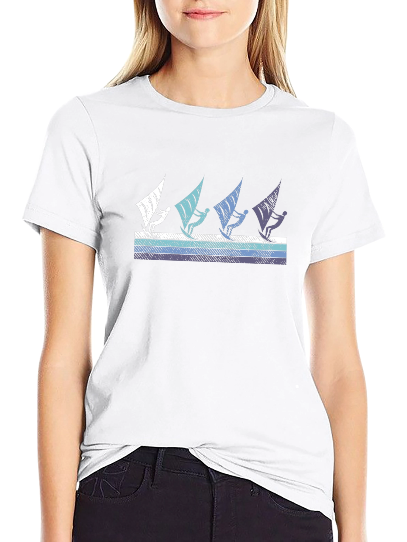 Windsurfing Graphic Tee - Black Cotton T-Shirt