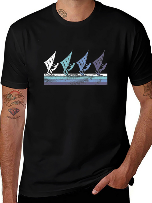 Windsurfing Graphic Tee - Black Cotton T-Shirt