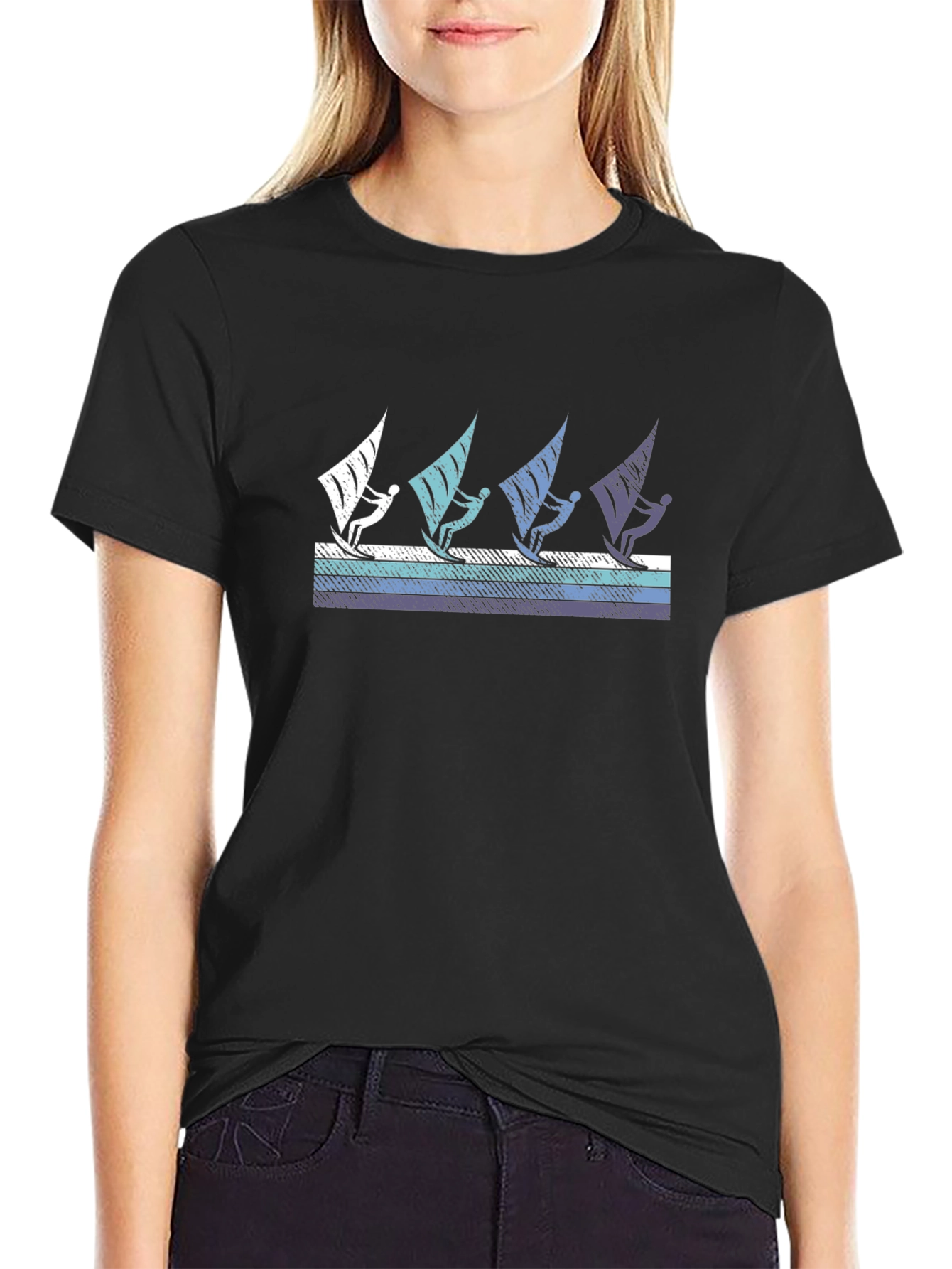 Windsurfing Graphic Tee - Black Cotton T-Shirt