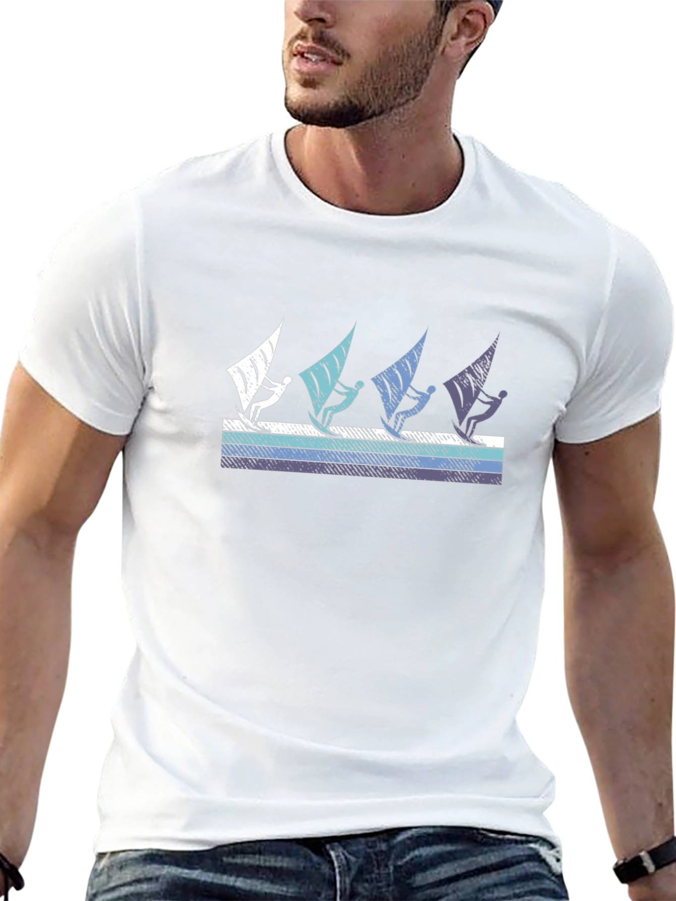 Windsurfing Graphic Tee - Black Cotton T-Shirt