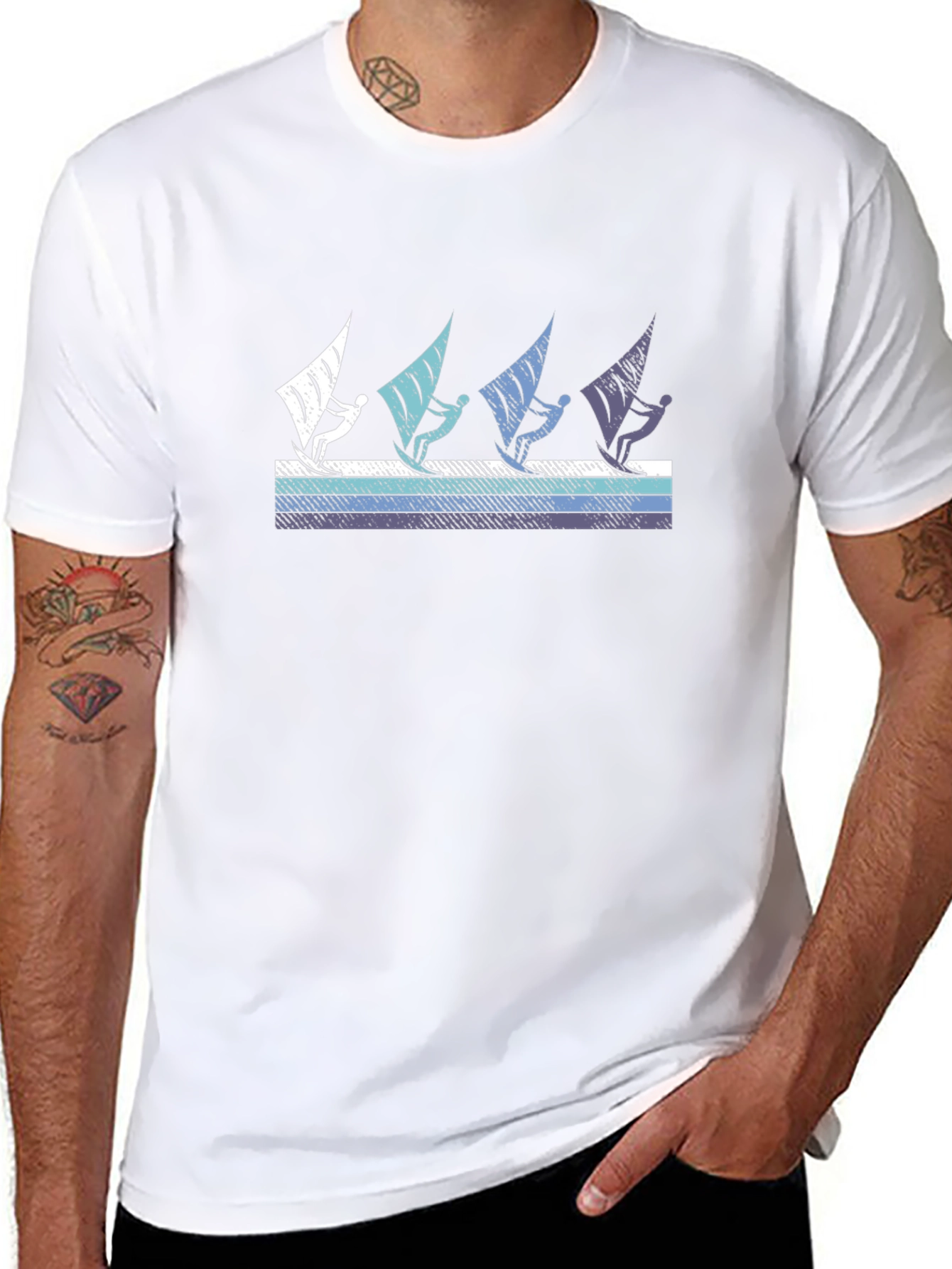 Windsurfing Graphic Tee - Black Cotton T-Shirt