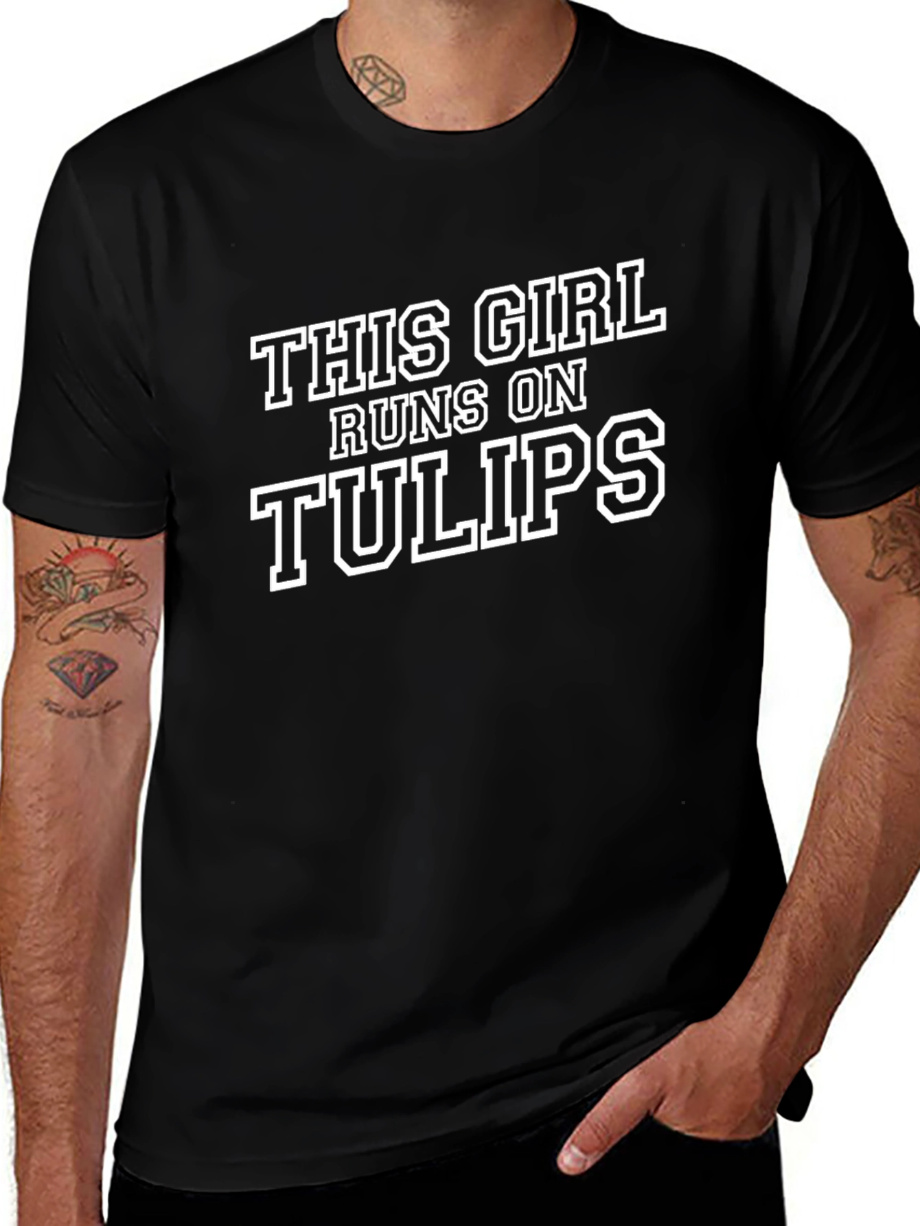 This Girl Runs on Tulips Black Graphic Tee