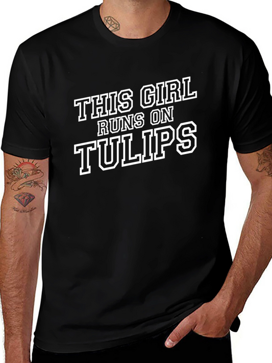 This Girl Runs on Tulips Black Graphic Tee