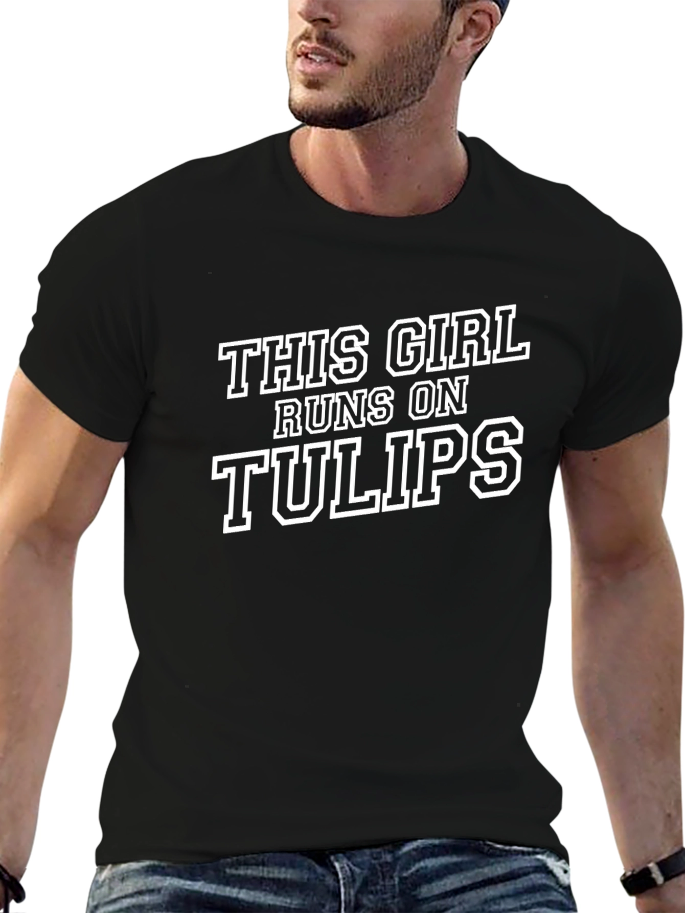 This Girl Runs on Tulips Black Graphic Tee