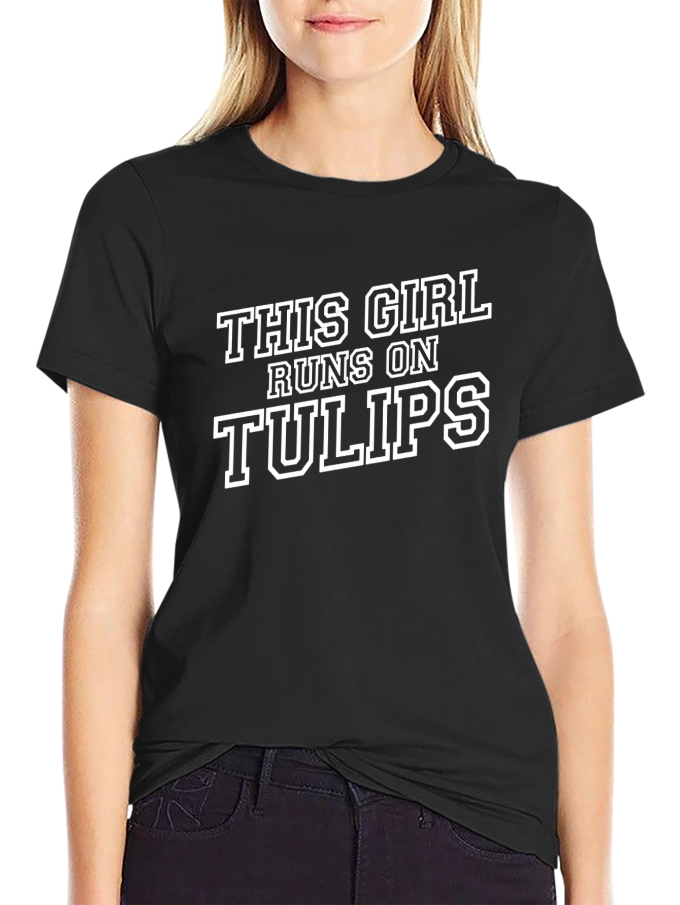 This Girl Runs on Tulips Black Graphic Tee