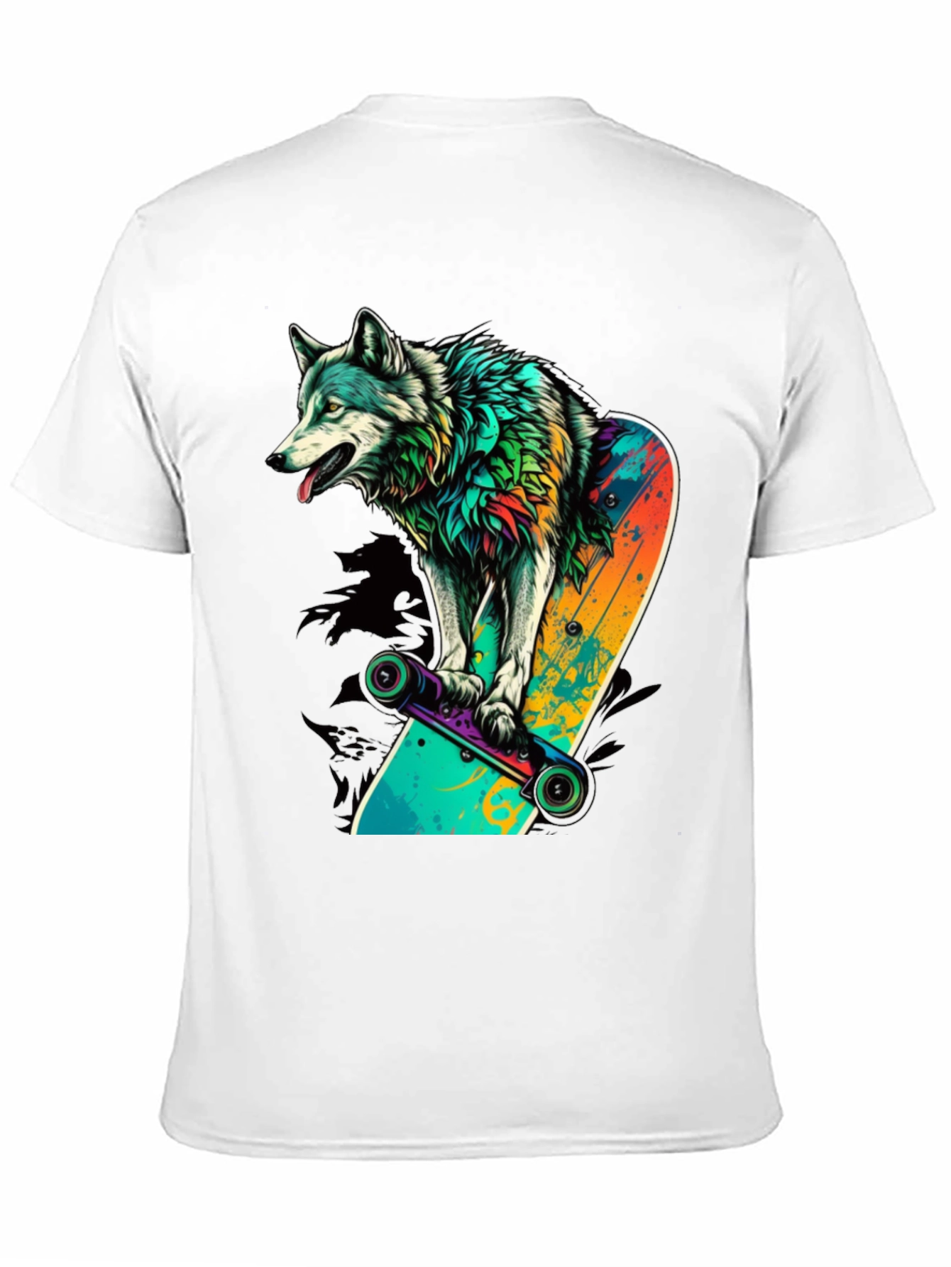 Wolf on Skateboard Graphic Tee - Black
