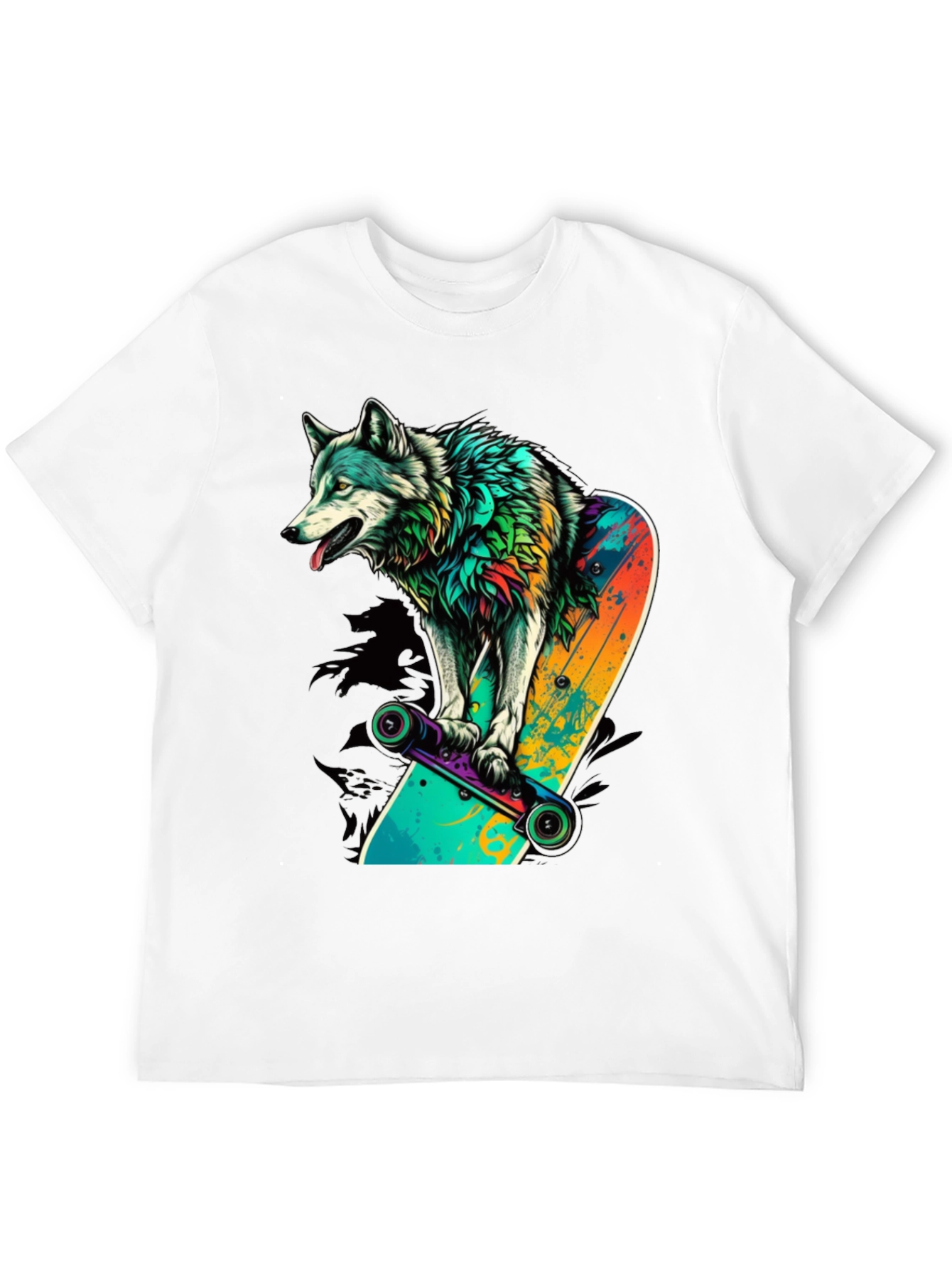 Wolf on Skateboard Graphic Tee - Black