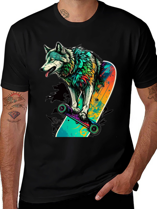 Wolf on Skateboard Graphic Tee - Black