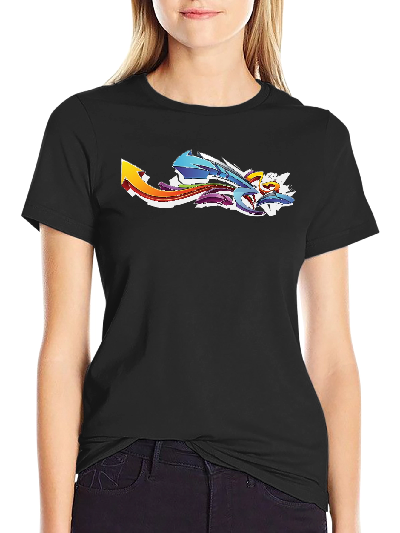 Abstract Graffiti Graphic Black T-Shirt