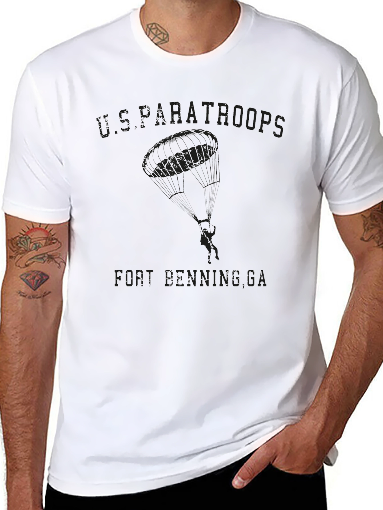 US Paratroops Fort Benning GA Black Graphic T-Shirt