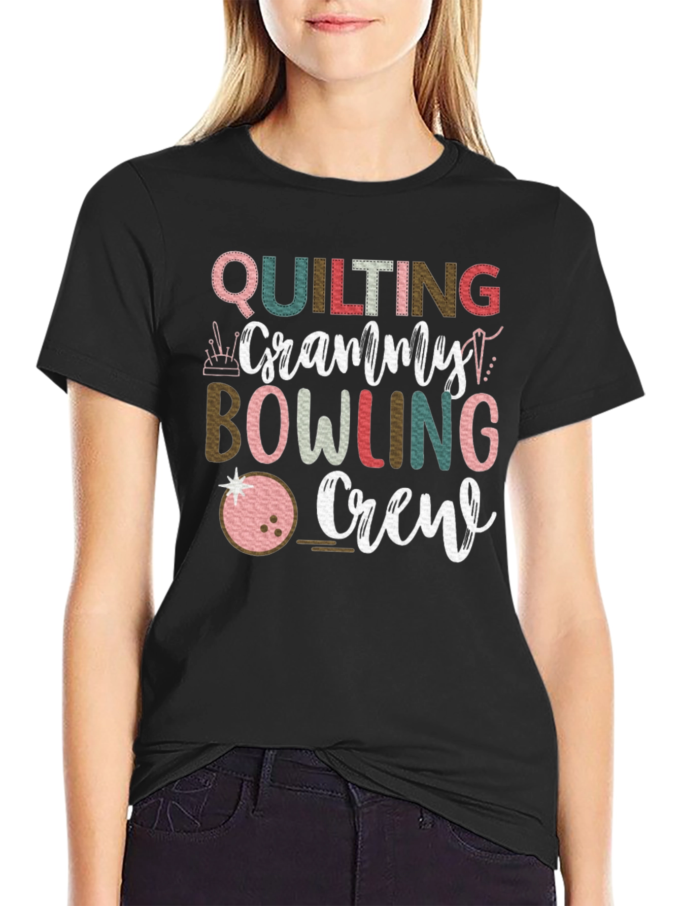 Quilting Granny Bowling Crew Graphic Tee
