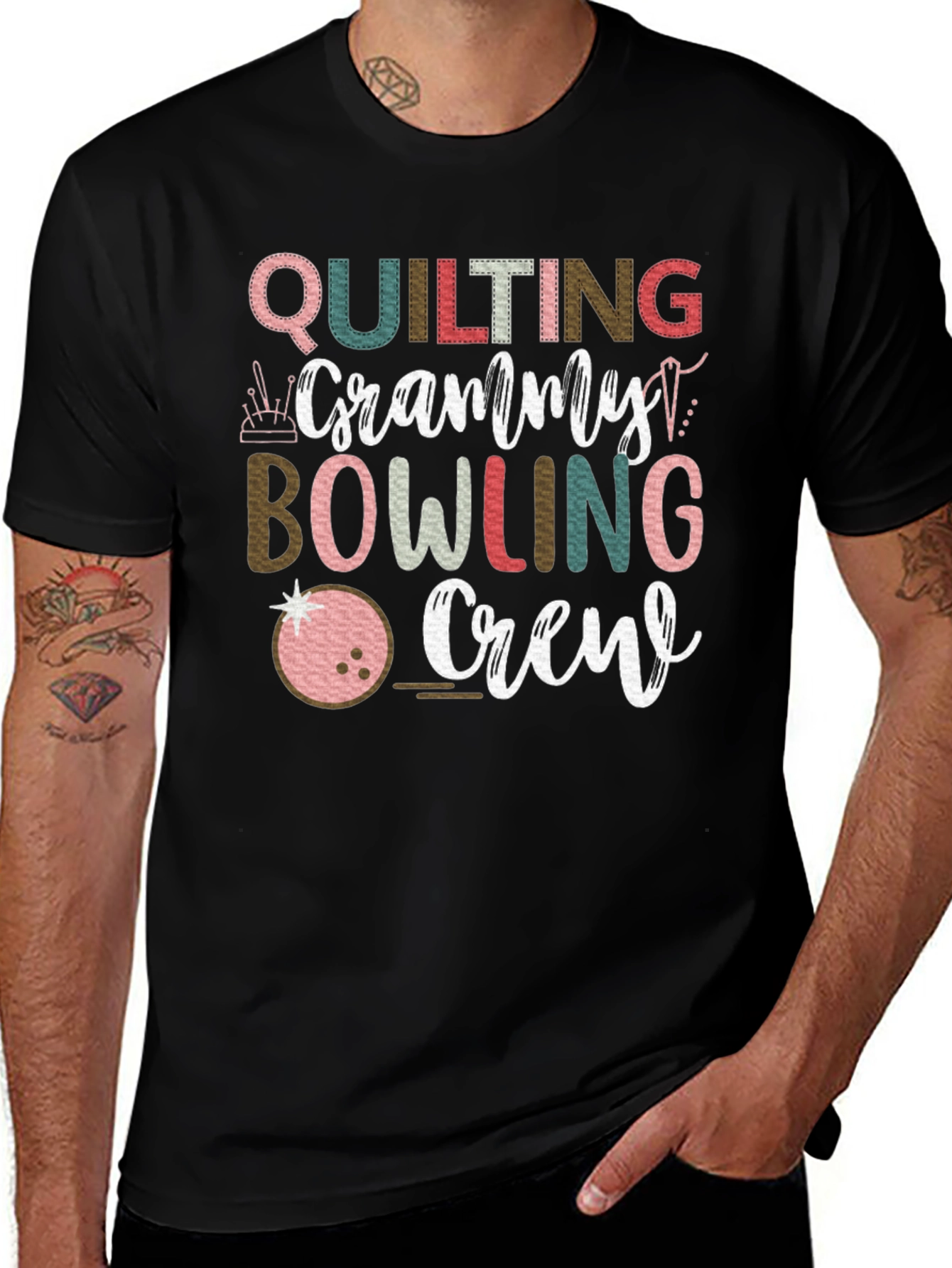 Quilting Granny Bowling Crew Graphic Tee