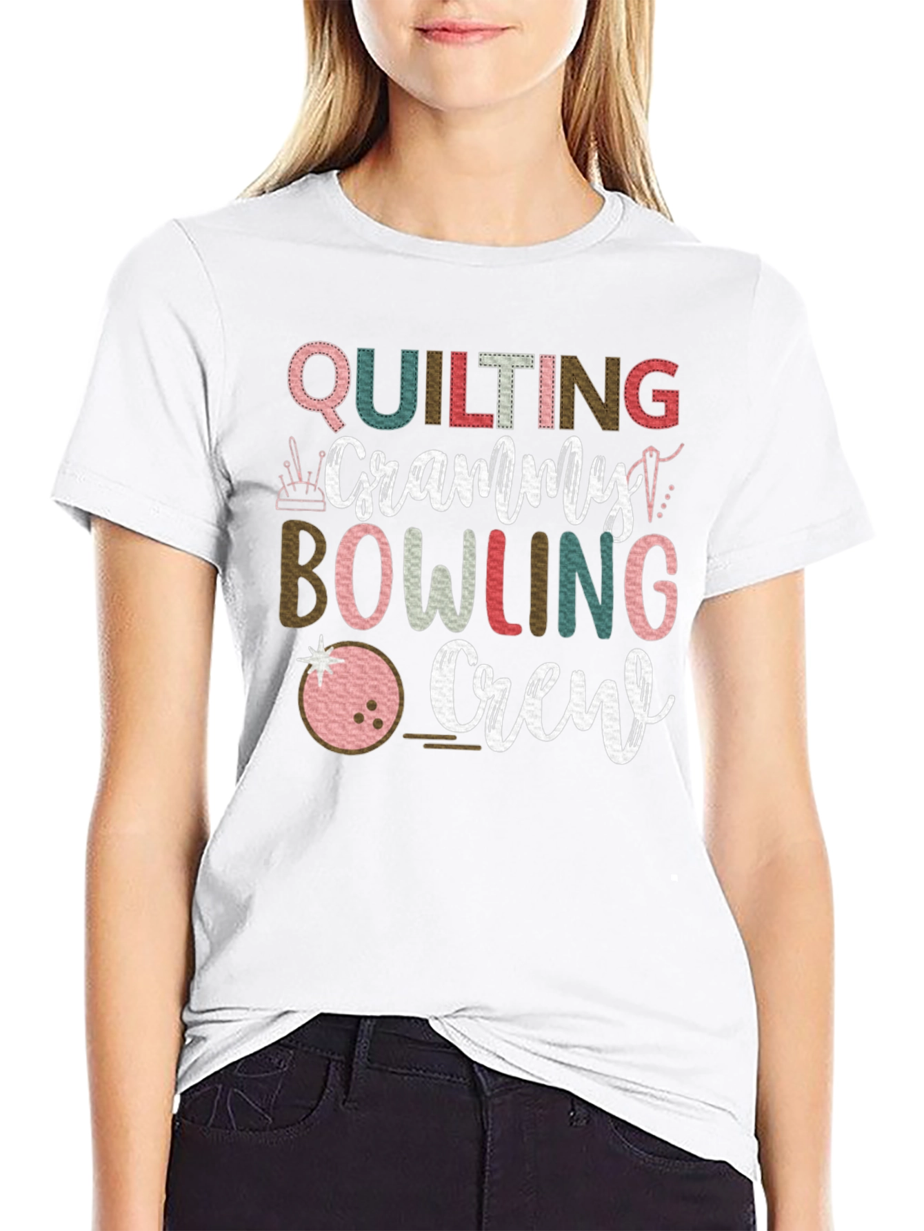 Quilting Granny Bowling Crew Graphic Tee