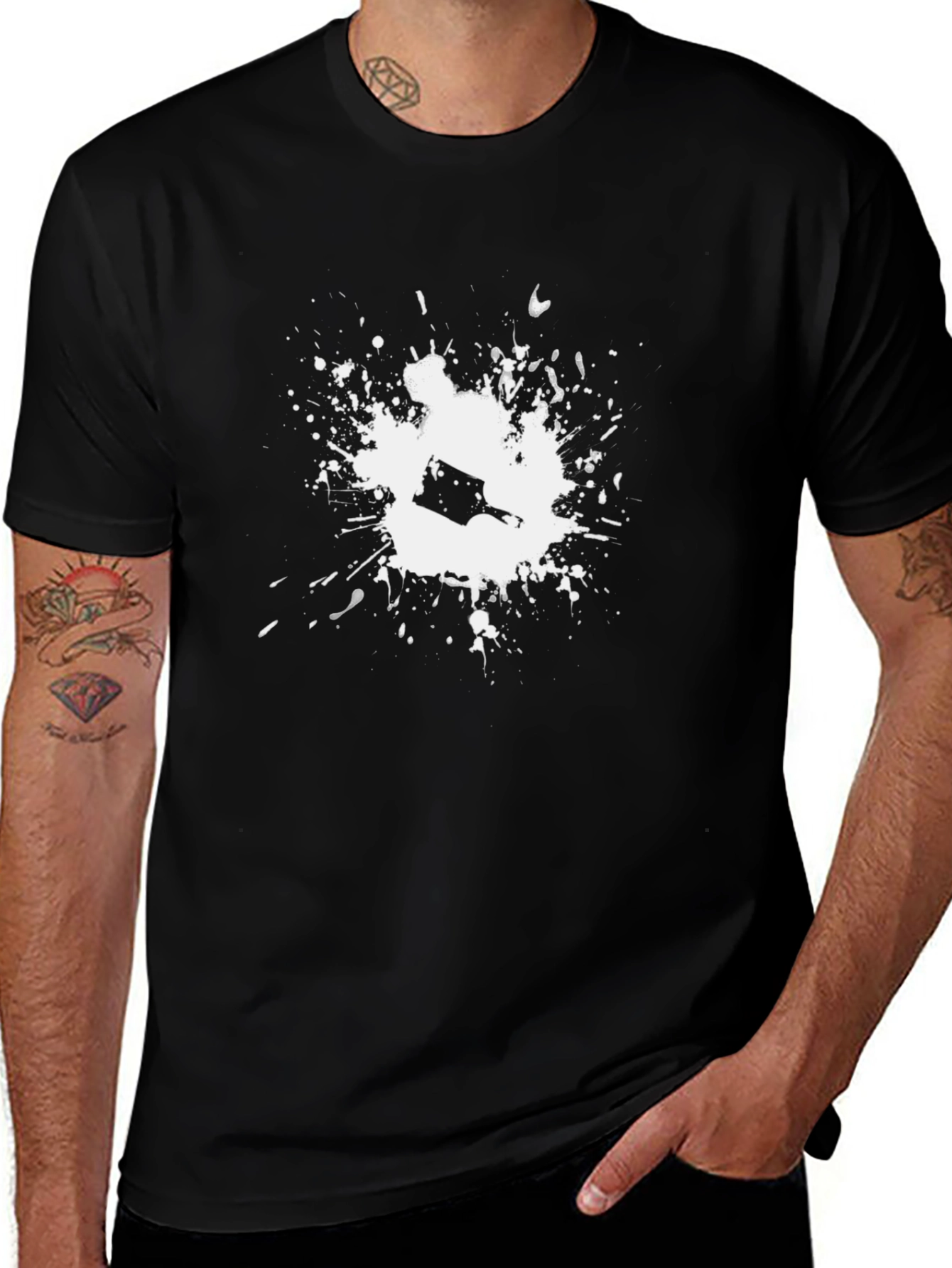 Black T-Shirt with Paint Splatter Design