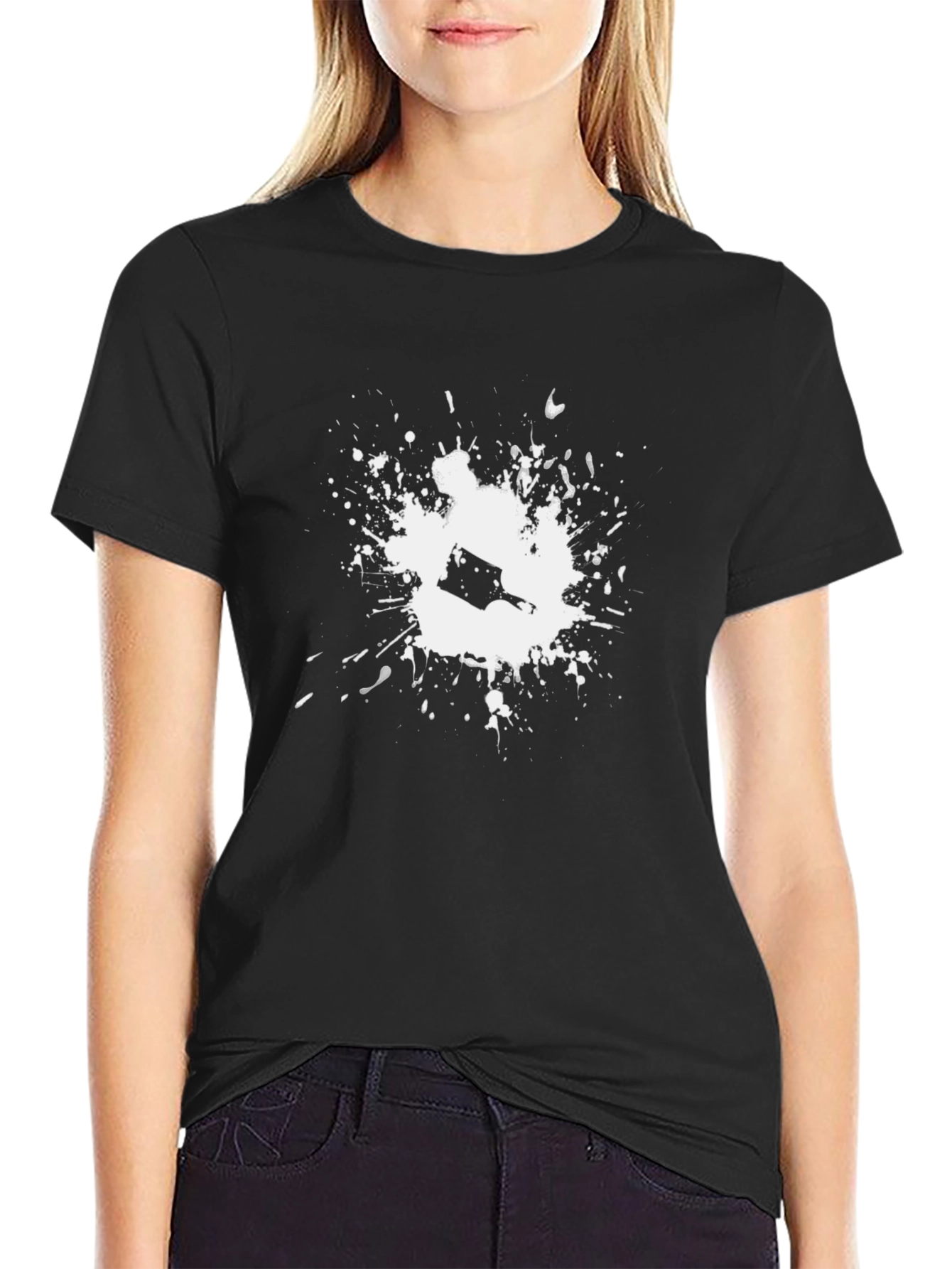 Black T-Shirt with Paint Splatter Design