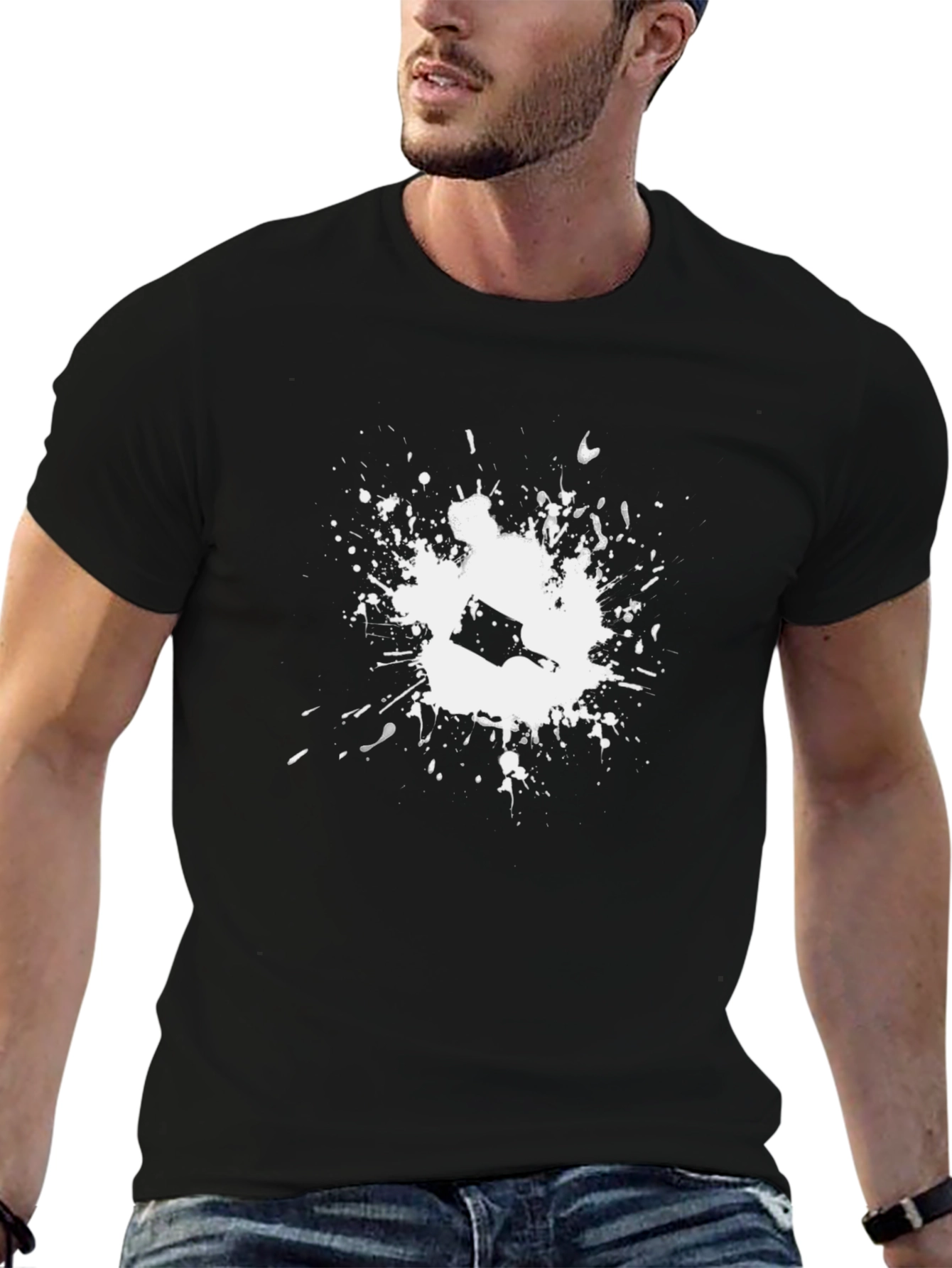 Black T-Shirt with Paint Splatter Design