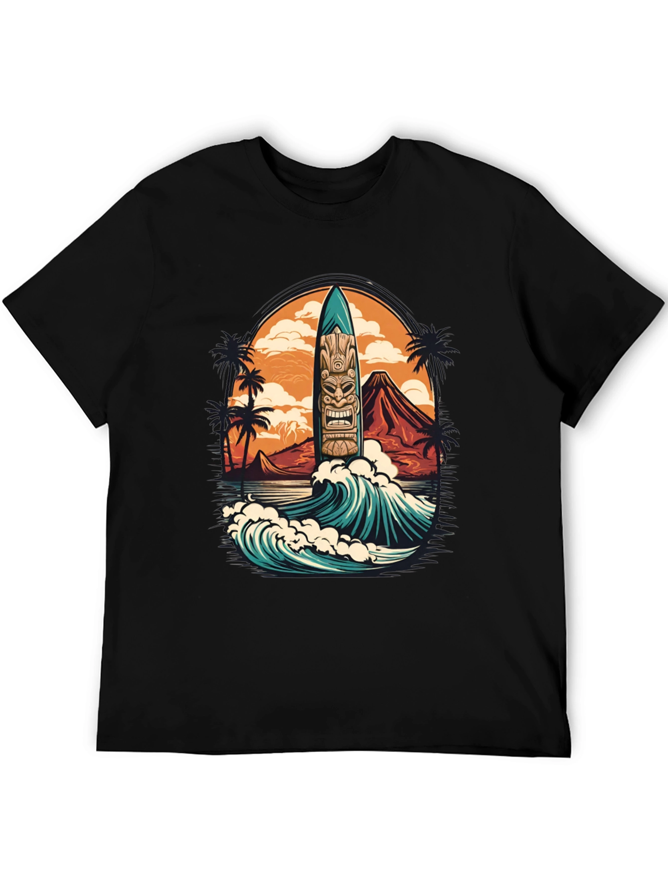 Tropical Surfboard Tiki Graphic Tee