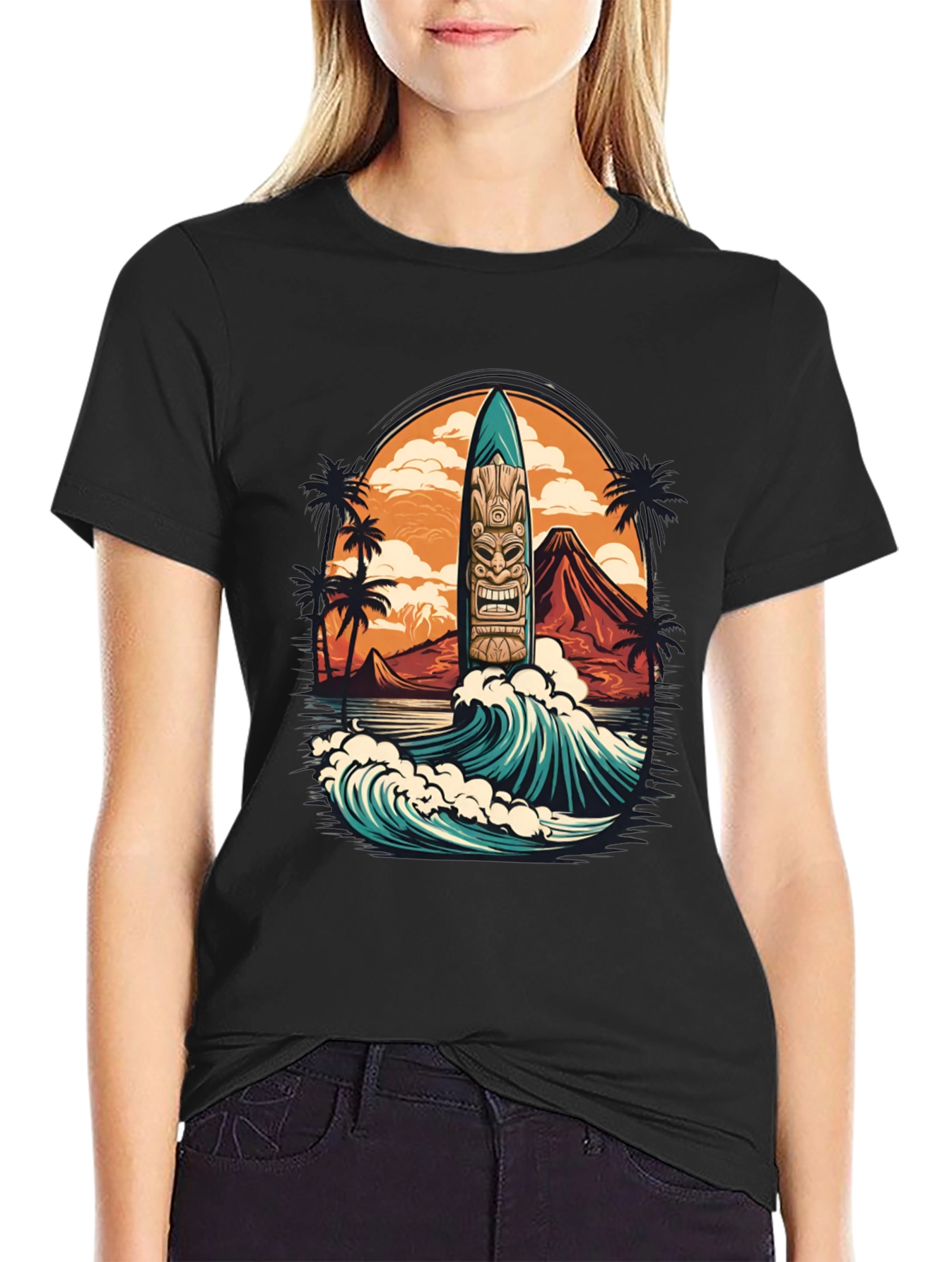 Tropical Surfboard Tiki Graphic Tee